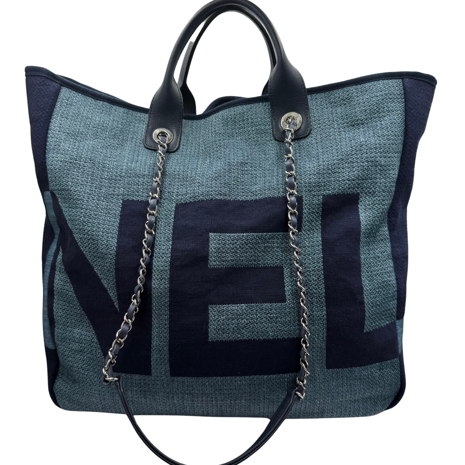 Chanel Large Maxi Raffia Deauville Tote Blue