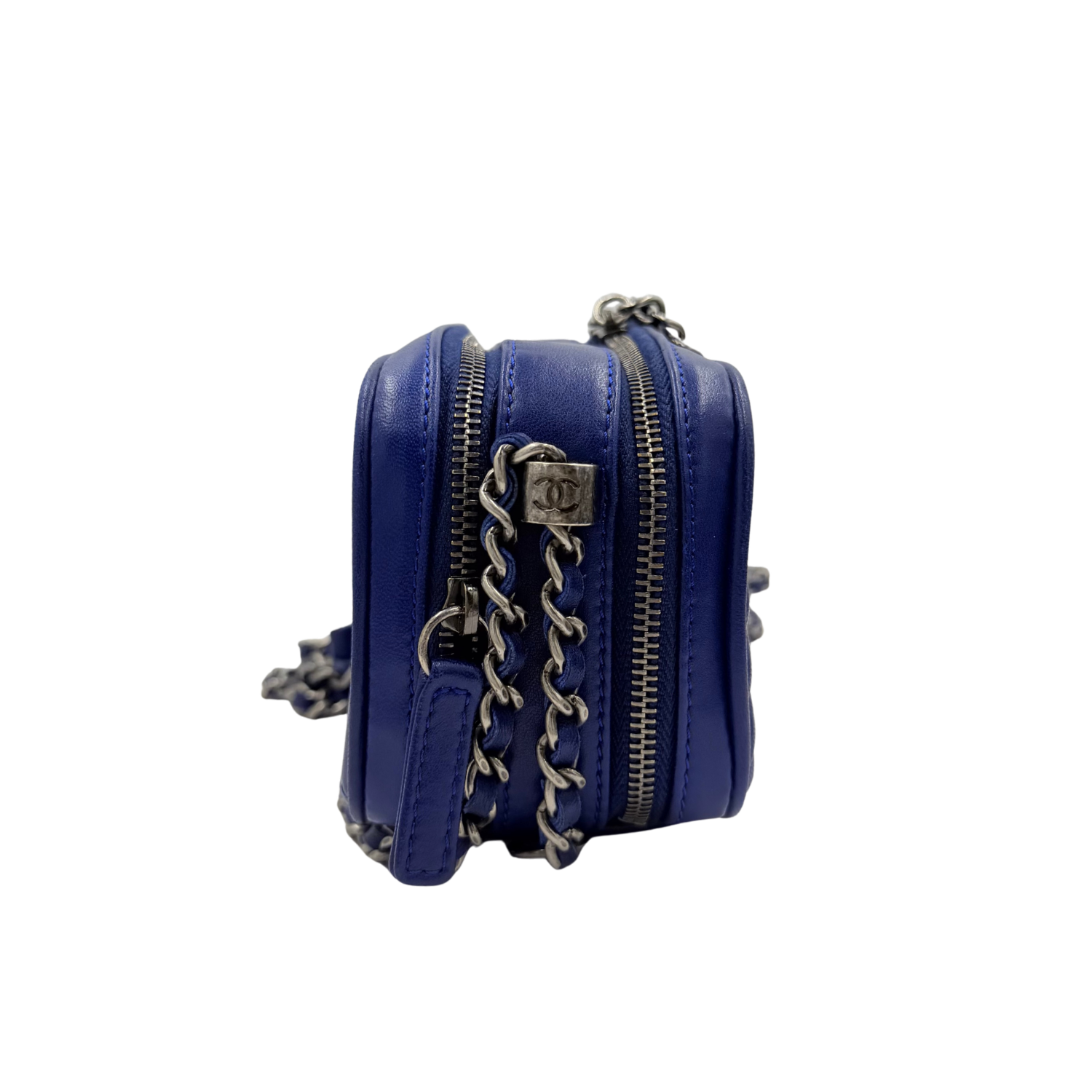 Chanel Quilted Lambskin Mini Coco Boy Camera Bag Blue