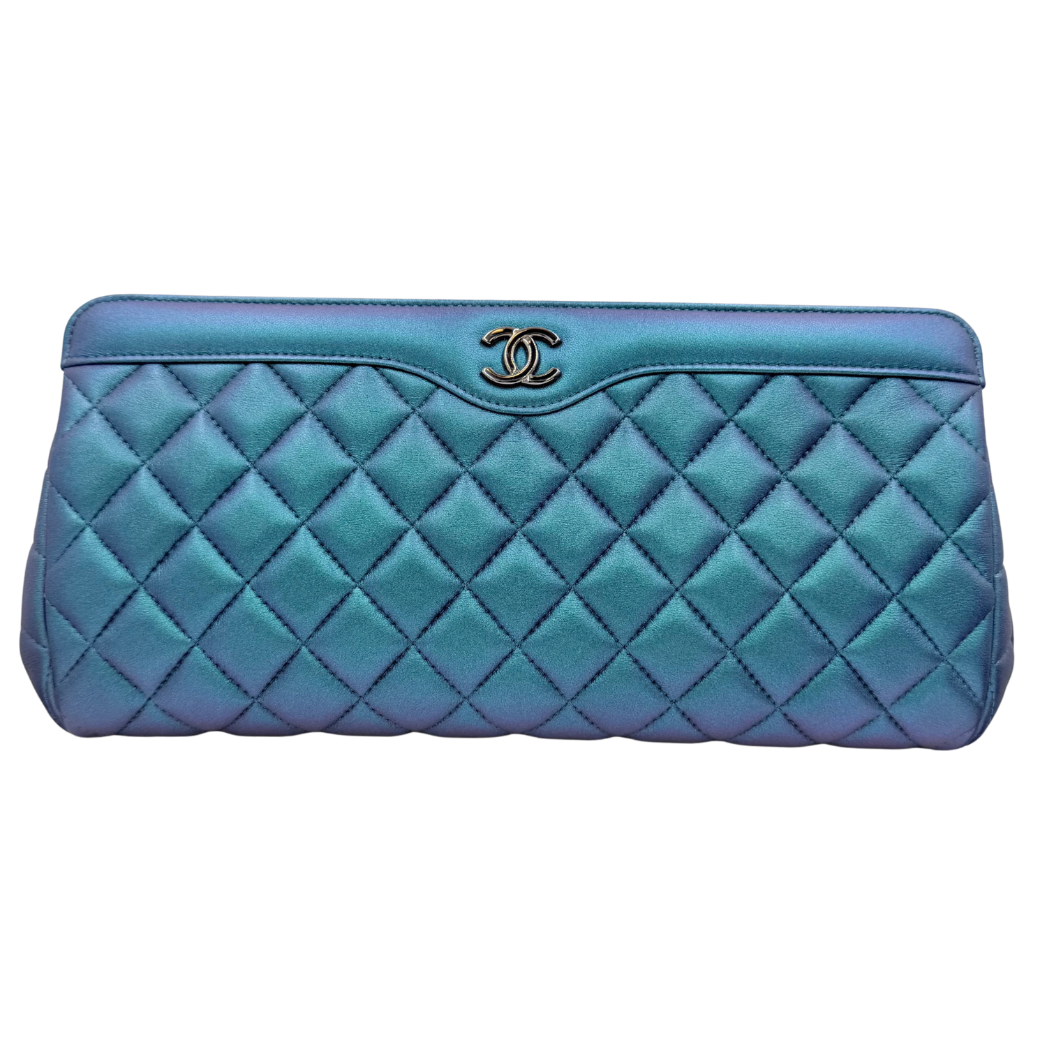 Chanel Quilted Lambskin Iridescent Turquoise Clutch
