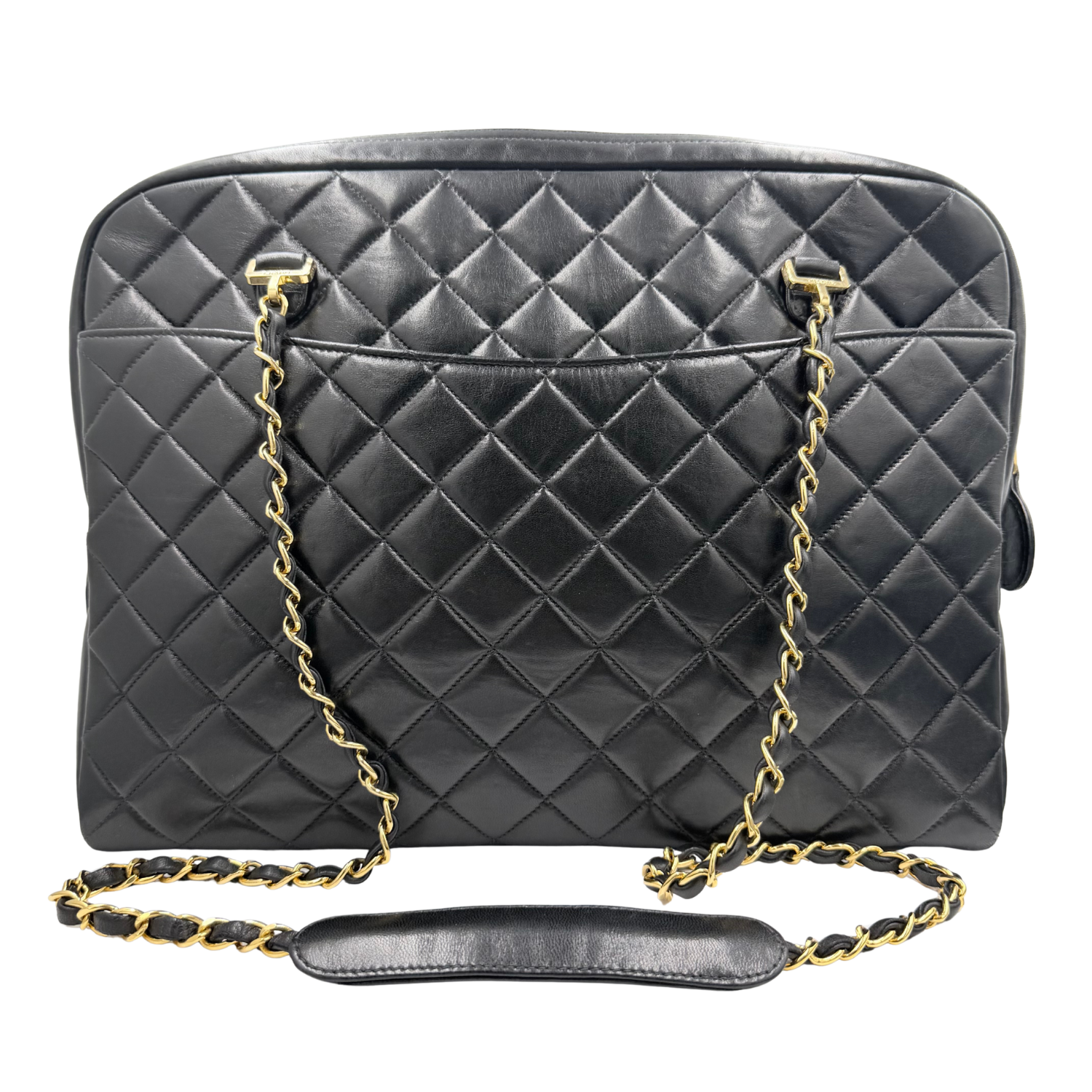 Chanel Vintage XL Diamond Quilted Shoulder Handbag Black