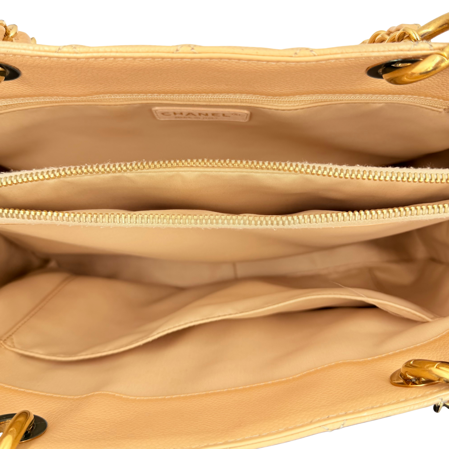 Chanel Caviar Quilted Leather Grand Shopping Tote Beige