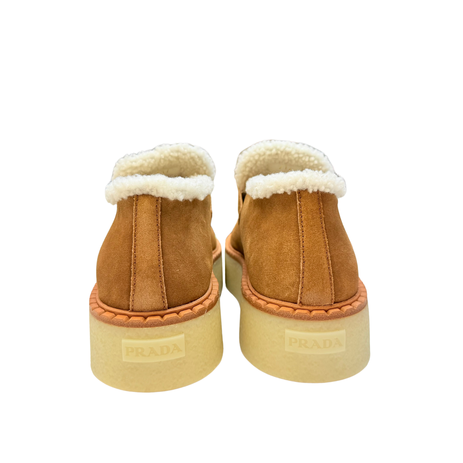 Prada Suede Shearling Platform Loafers