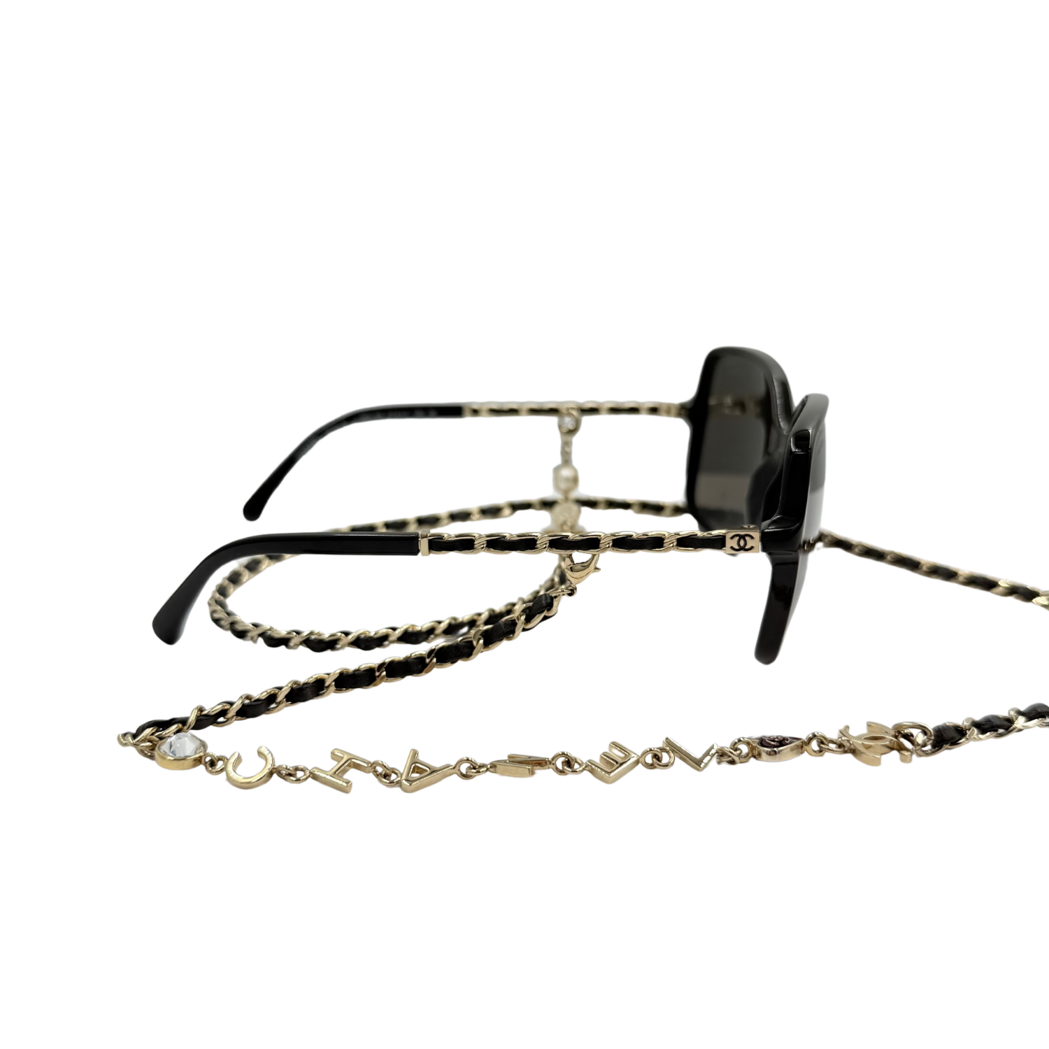 Chanel High Bridge Square Sunglasses with Chain