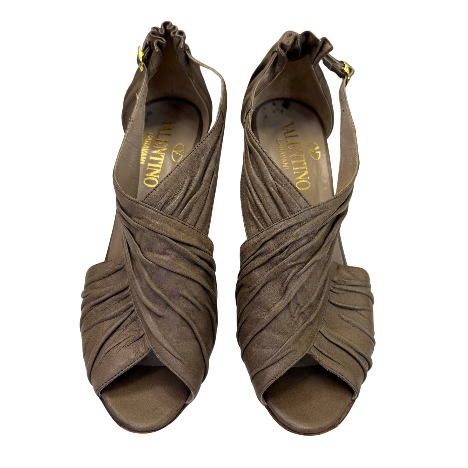 Valentino Criss Crossed Ruched Leather Pumps Taupe