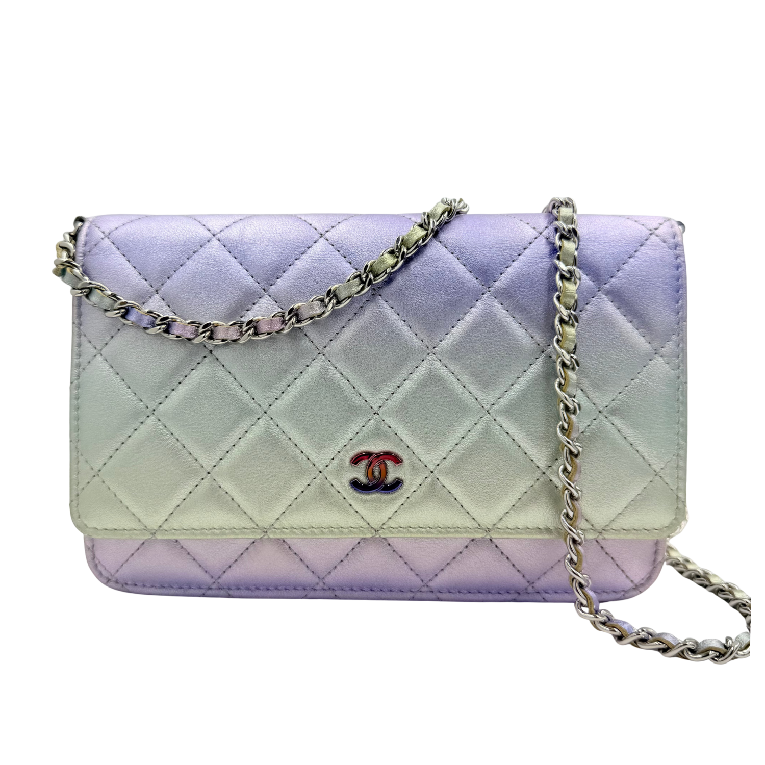 Chanel Gradient Metallic Quilted Wallet On Chain Iridescent
