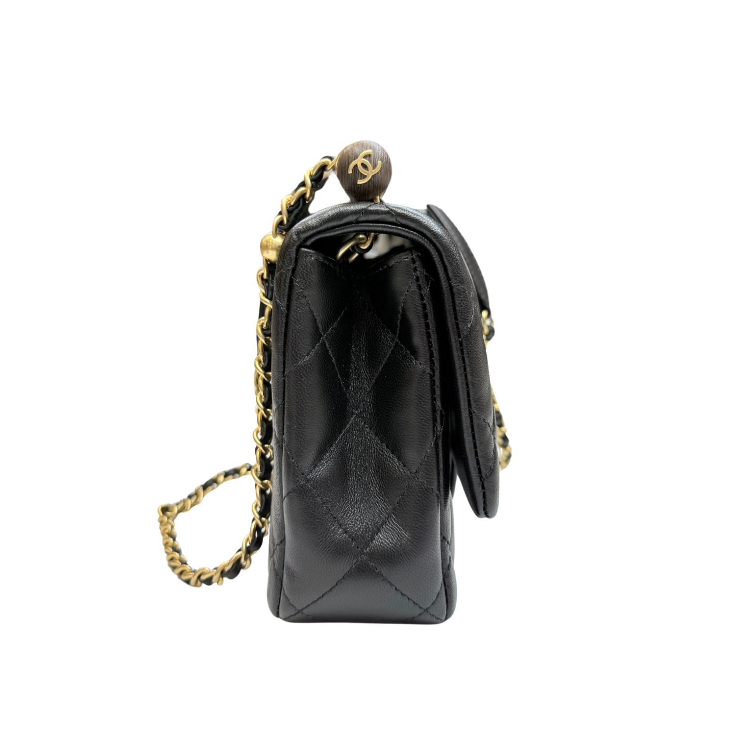 Chanel Metiers D'Art Wood Handle Flap Bag Black