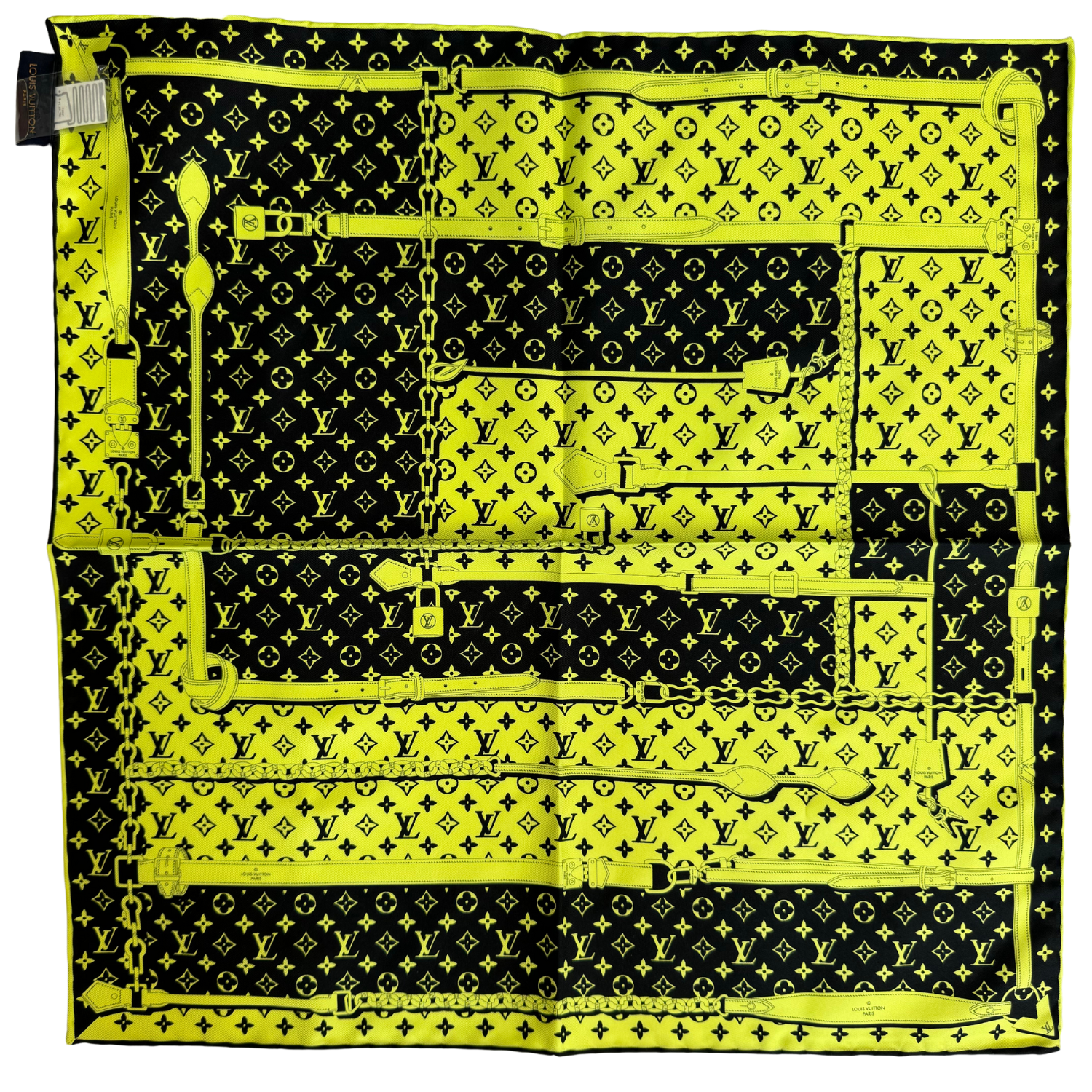 Louis Vuitton Silk Carre Bandanna Confidential Scarf Square 45 Lime Green