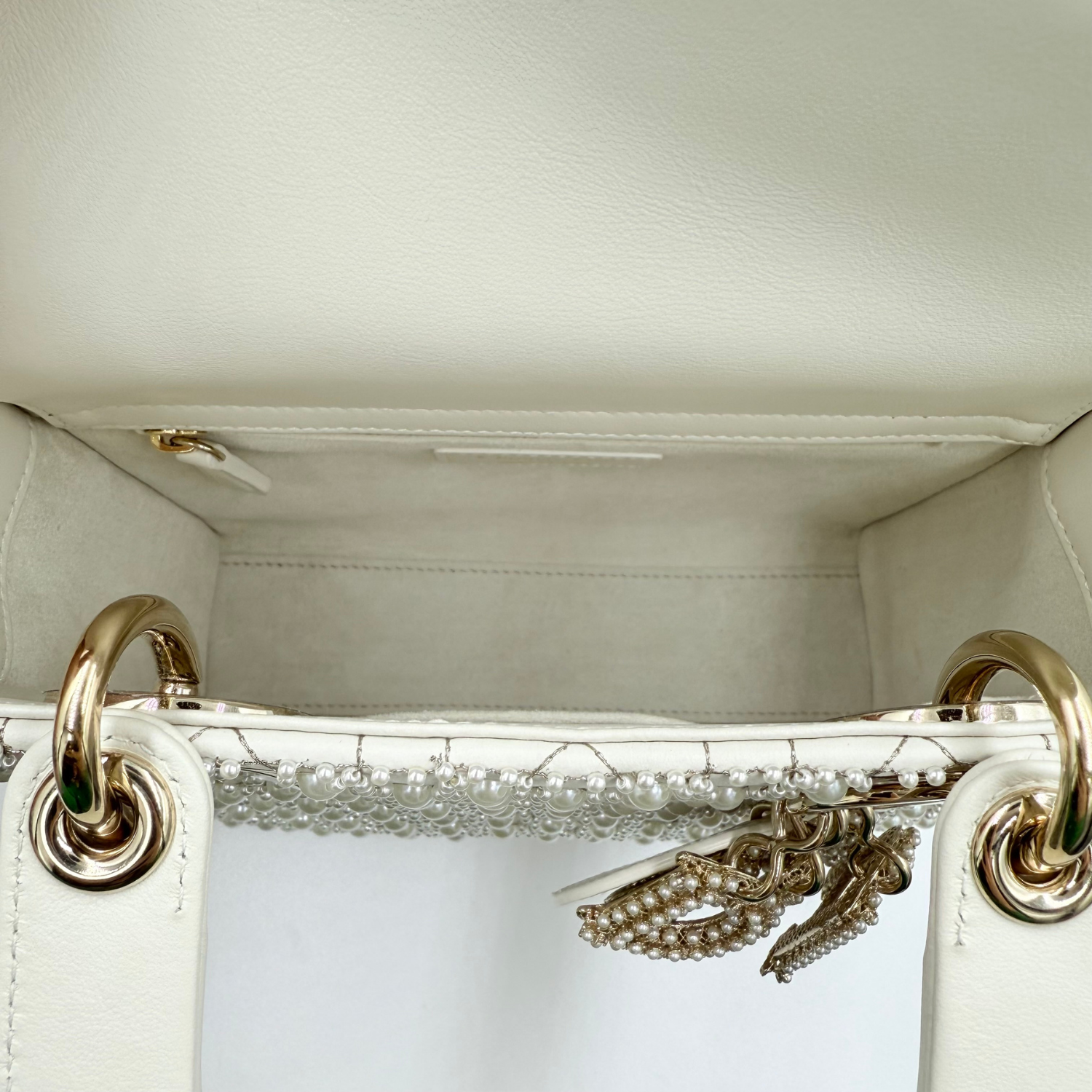 Christian Dior Small Pearl Cannage Lady Dior Ivory