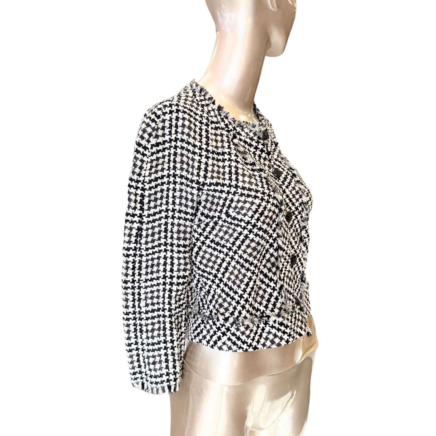 Chanel Tweed Silk Blend Blazer Houndstooth Pattern