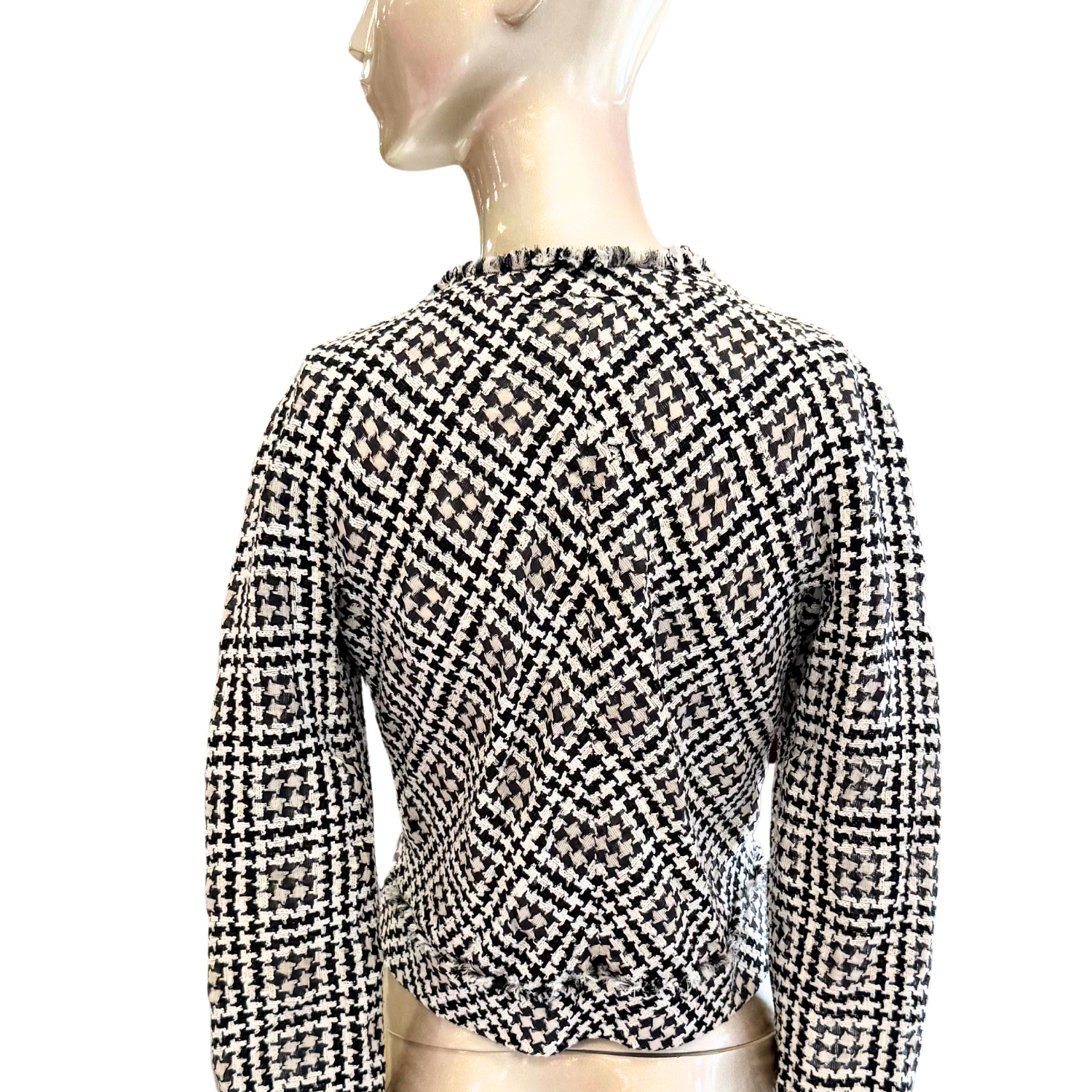 Chanel Tweed Silk Blend Blazer Houndstooth Pattern