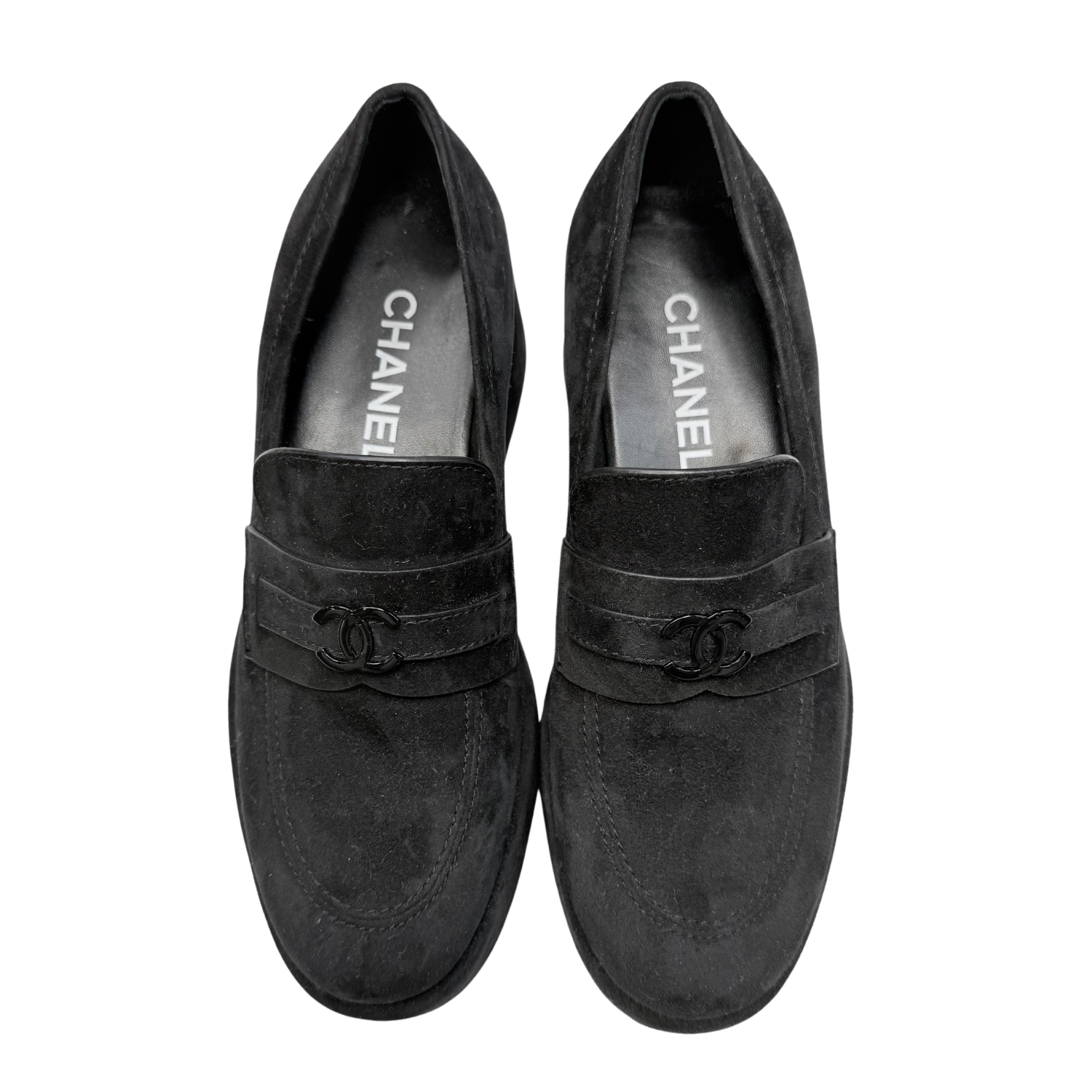 Chanel Interlocking CC Suede Platform Loafers Black