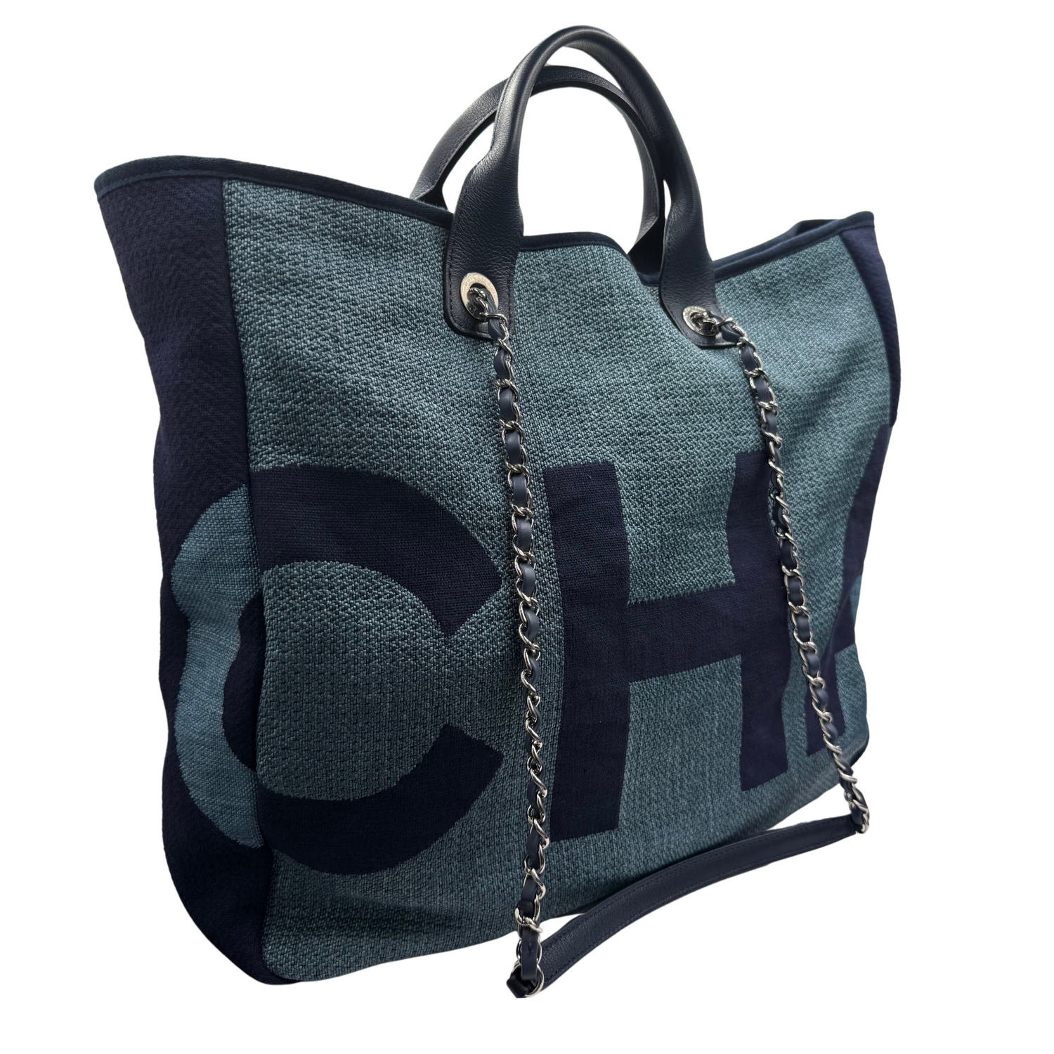 Chanel Large Maxi Raffia Deauville Tote Blue