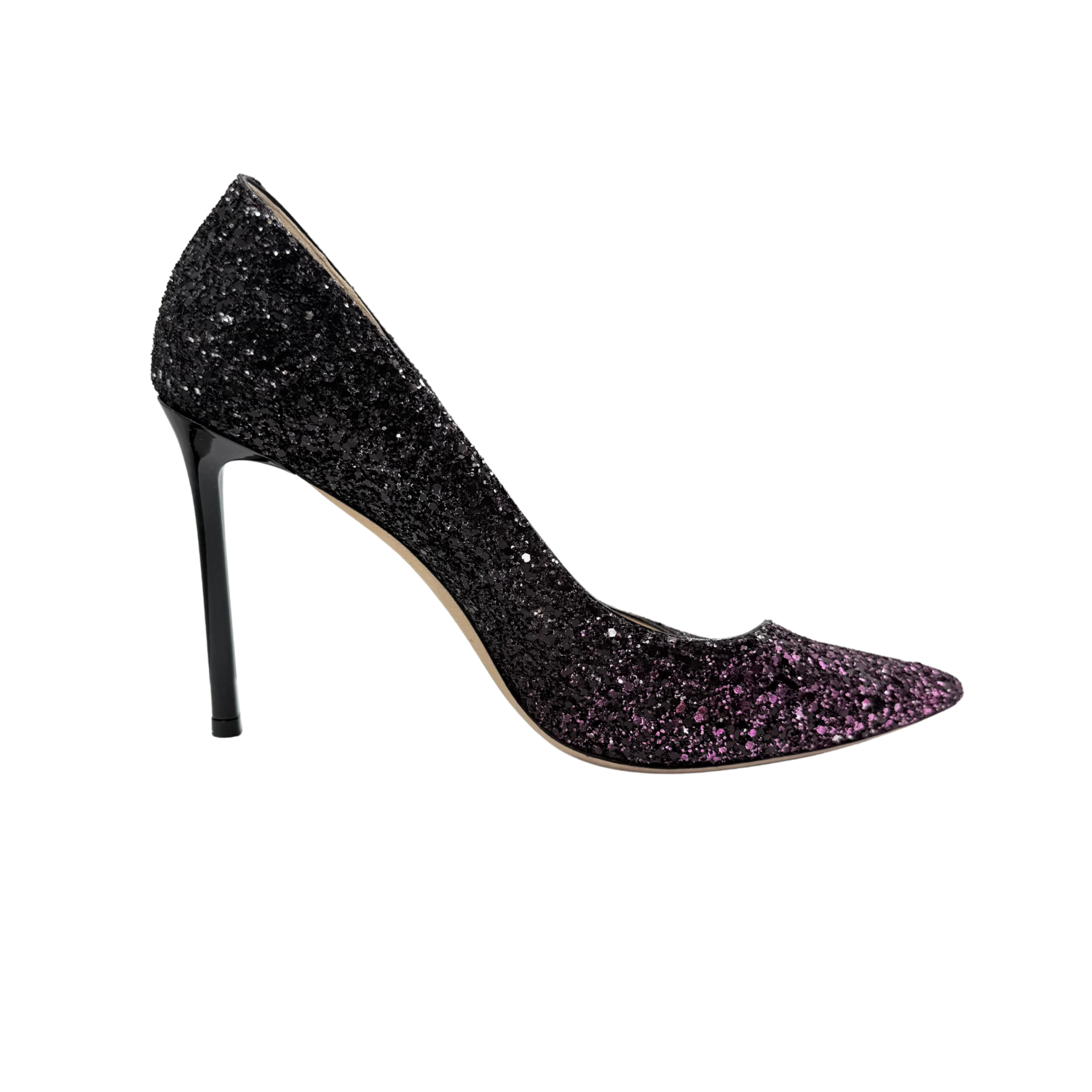 Jimmy Choo Coarse Glitter Degrade Romy 100 Pumps Pink and Black Ombre