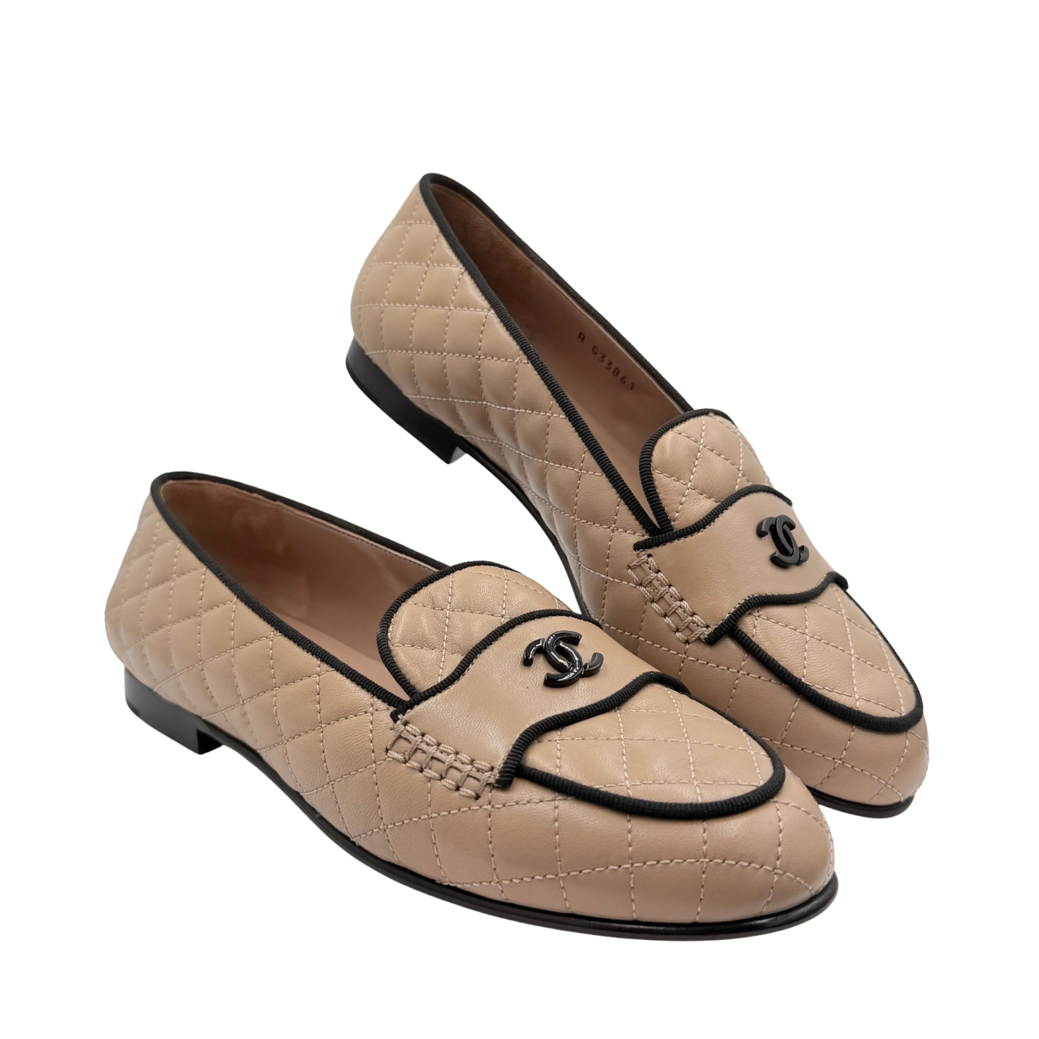 Chanel Quilted Calfskin Leather Interlocking CC Loafer Beige