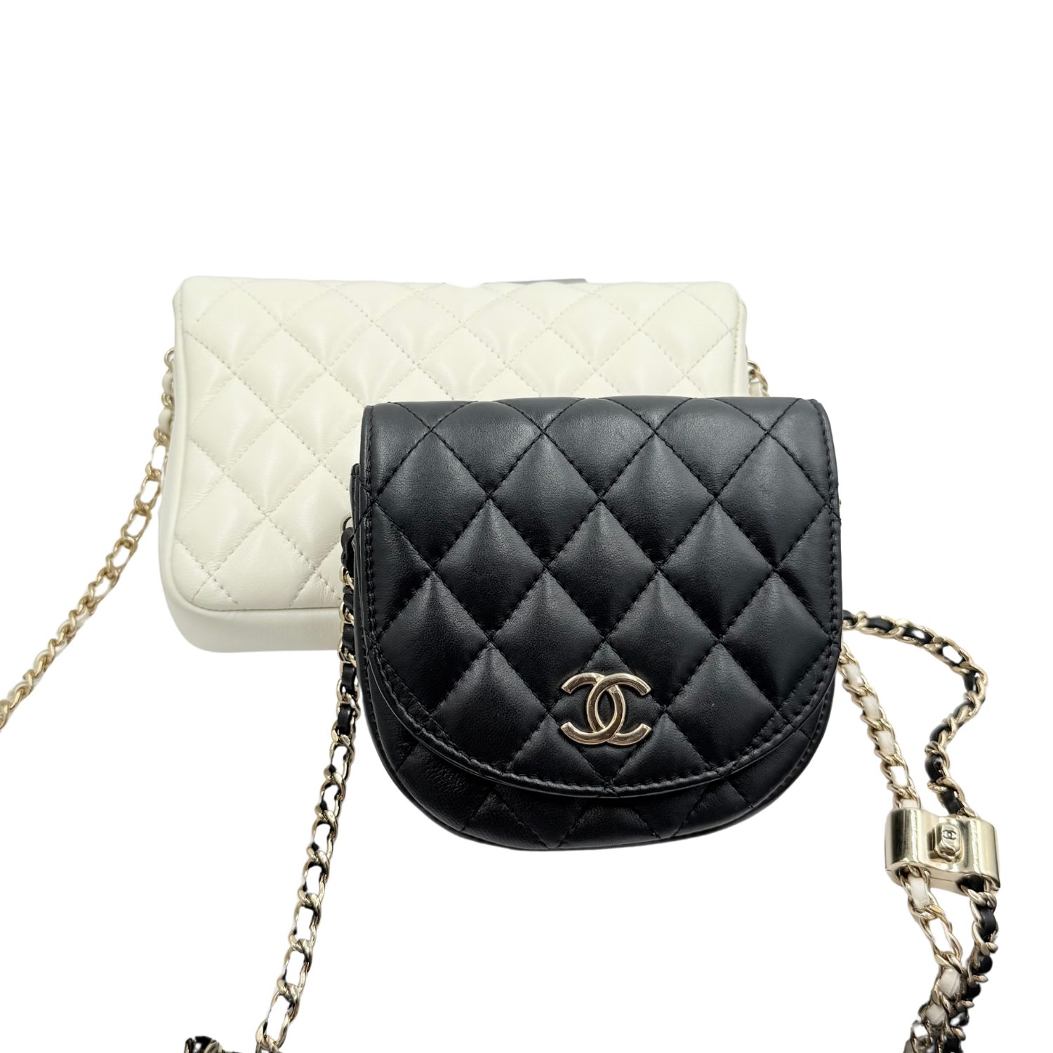 Chanel Quilted Side-Packs Small Flap Bags Black & Cream