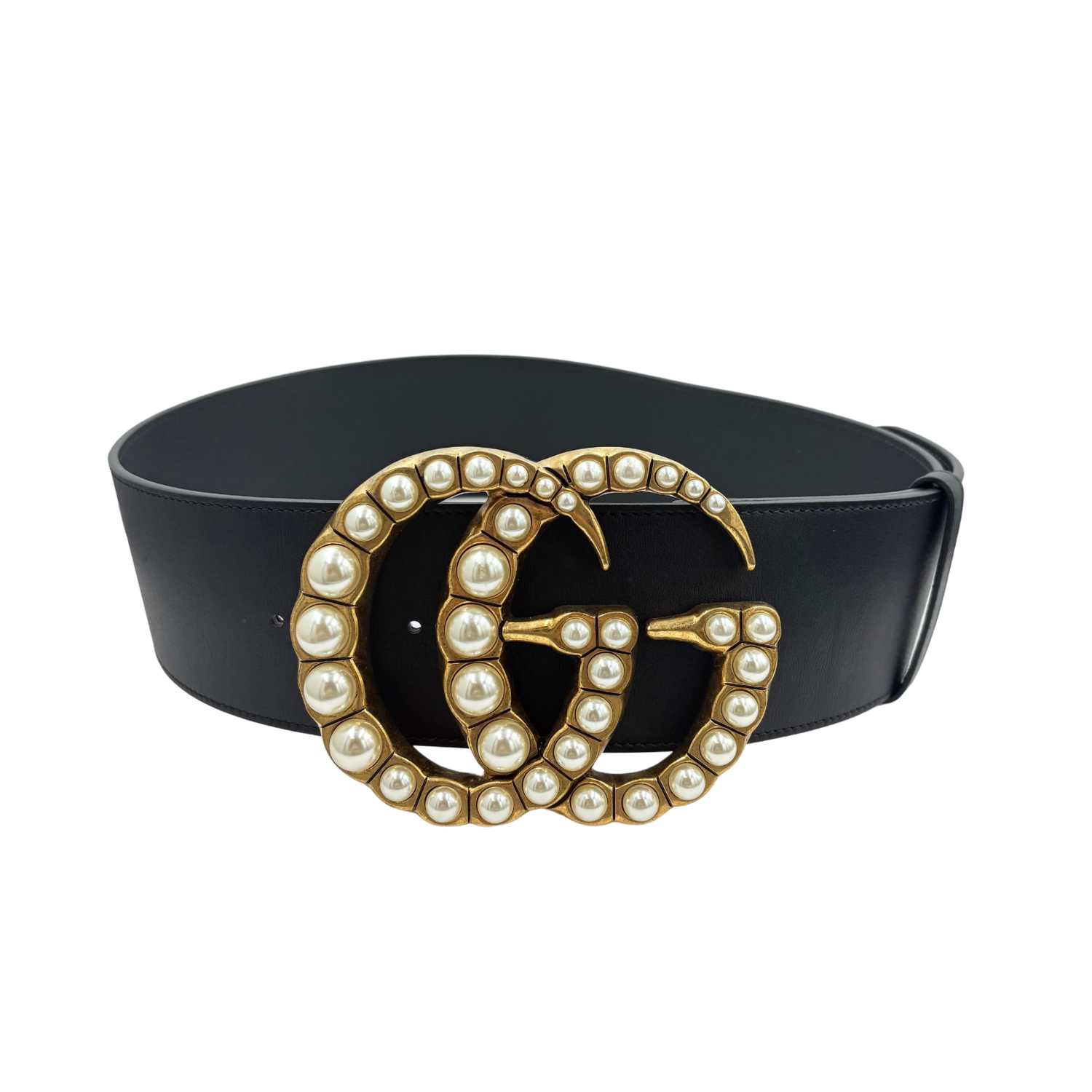 Gucci Large Faux Pearl Accents Wide Waist Belt