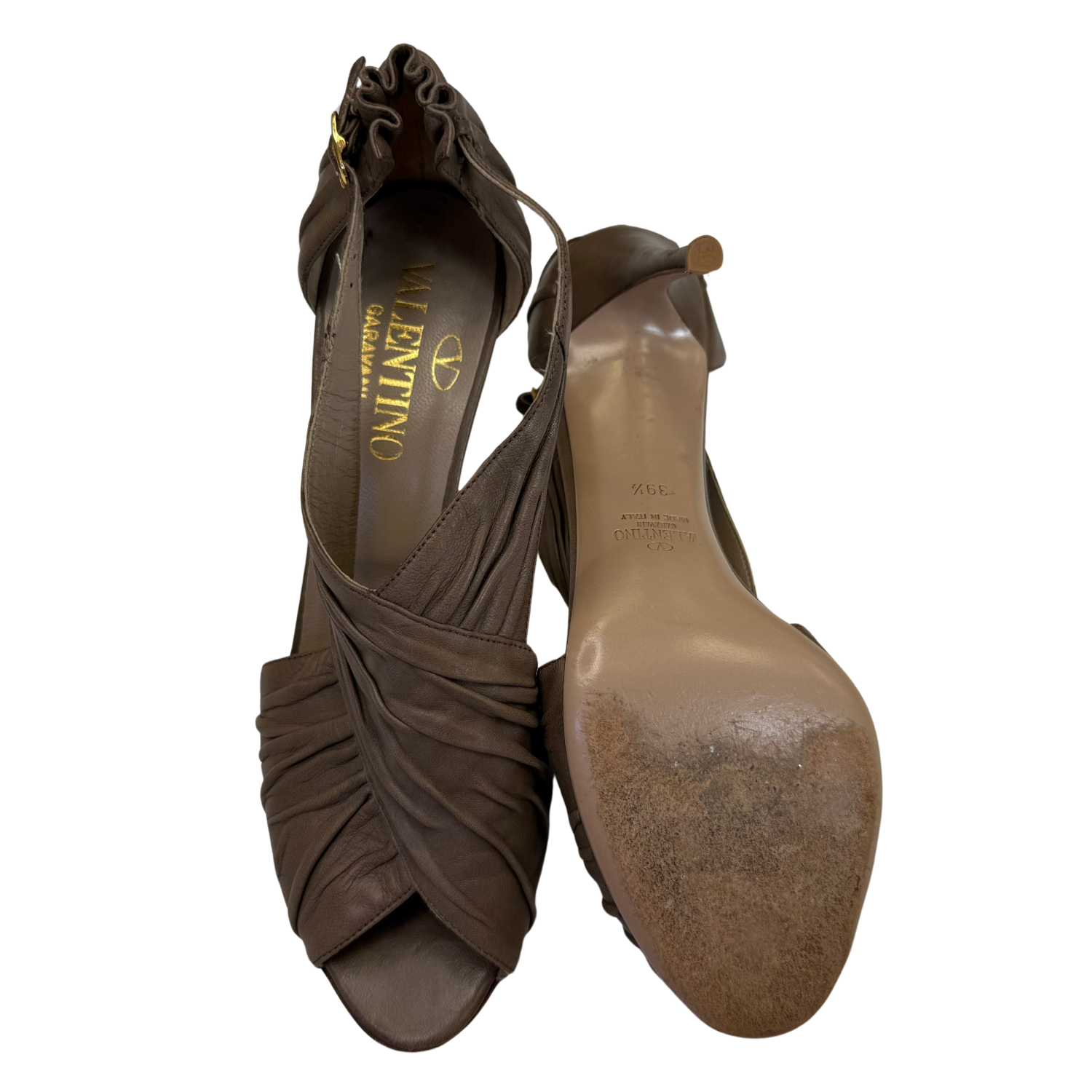 Valentino Criss Crossed Ruched Leather Pumps Taupe