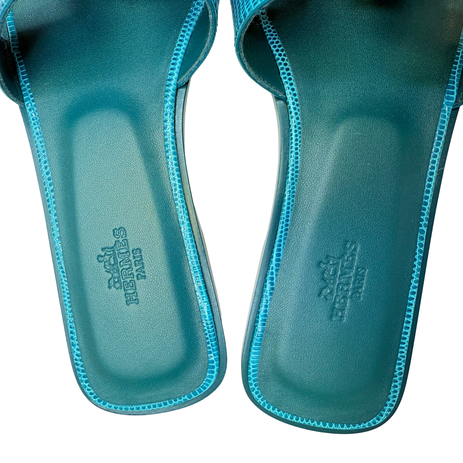 Hermès Oran Sandal Blue Lizard