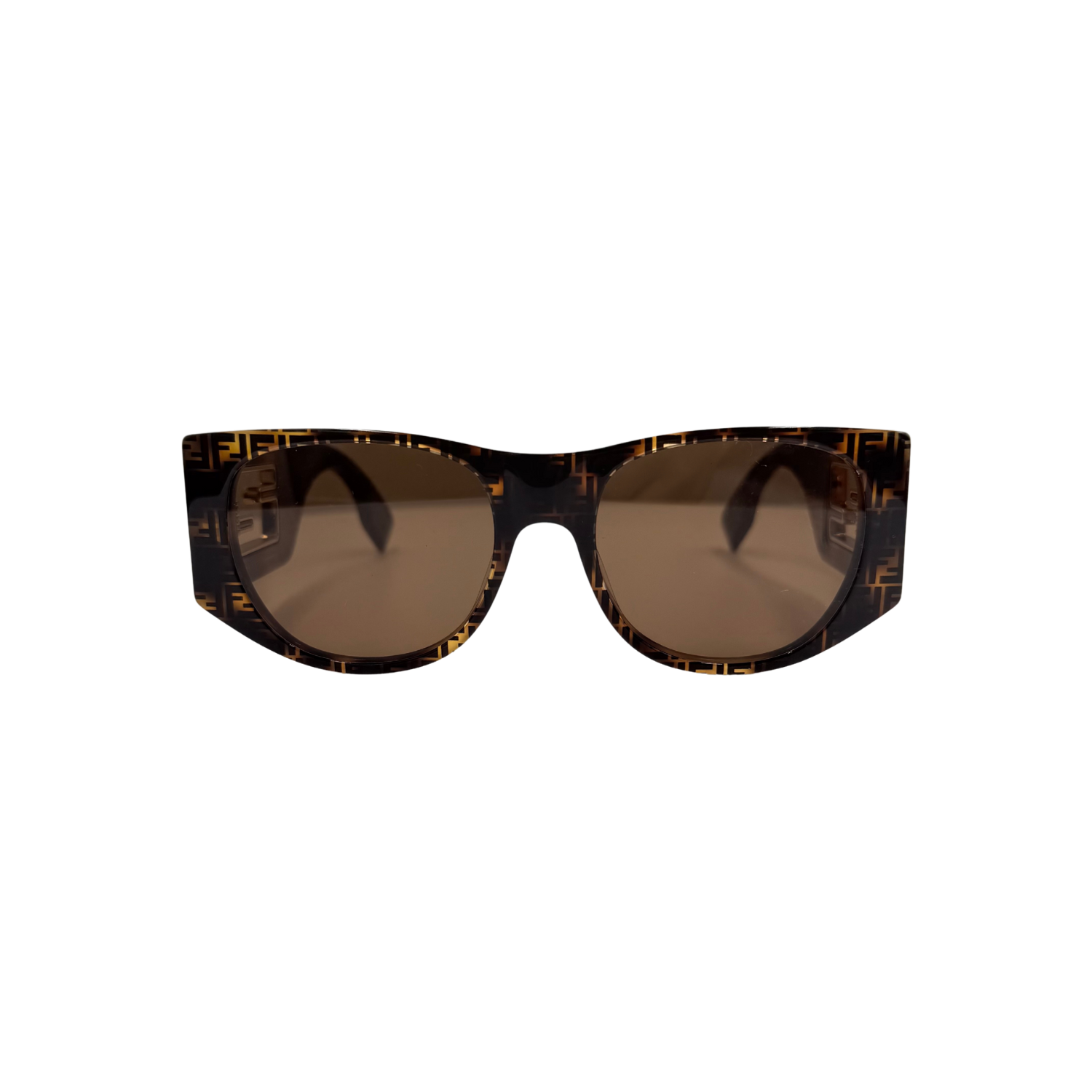 Fendi Baguette Logo Acetate Oval Sunglasses Tortoise Shell