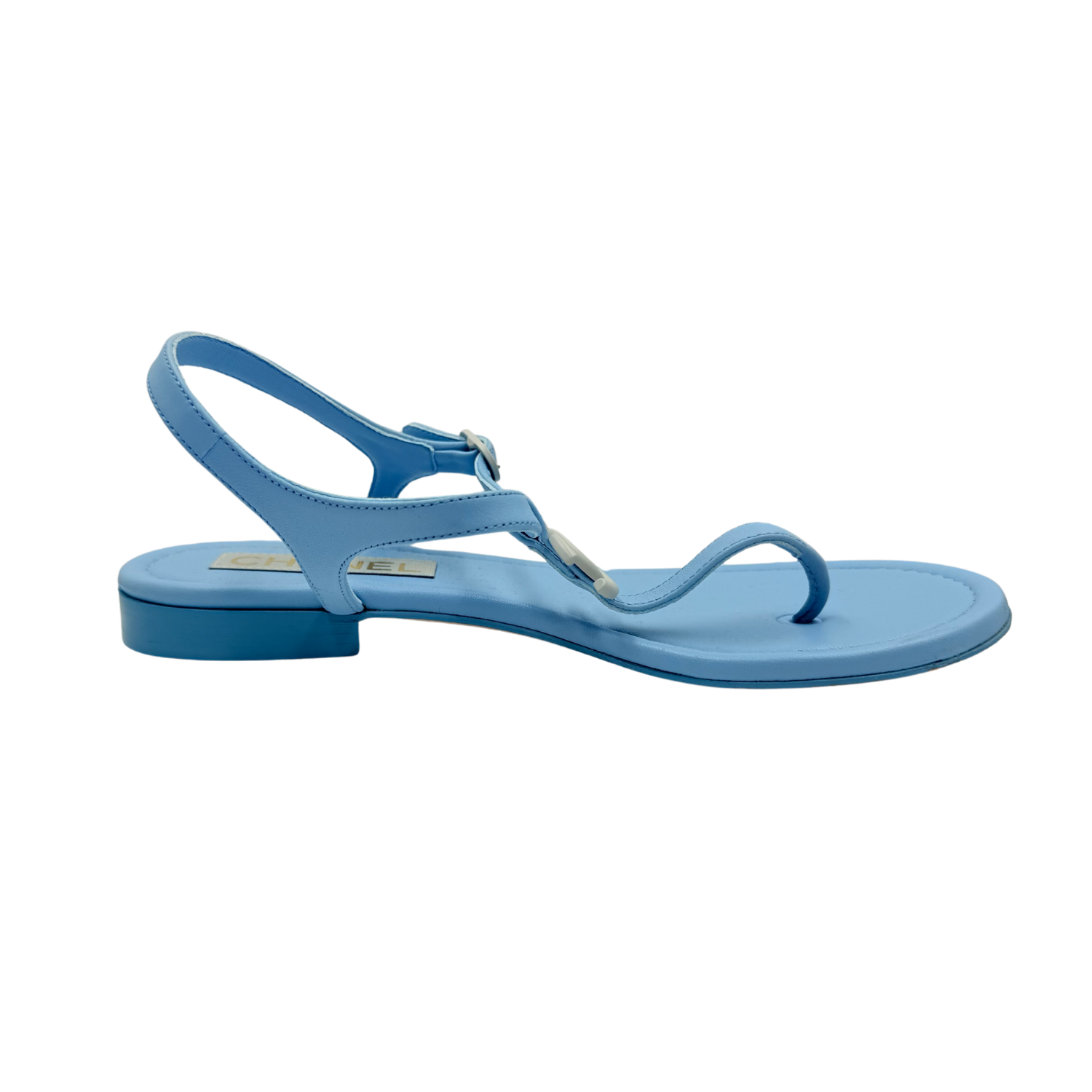 Chanel CC T-Strap Sandals Blue