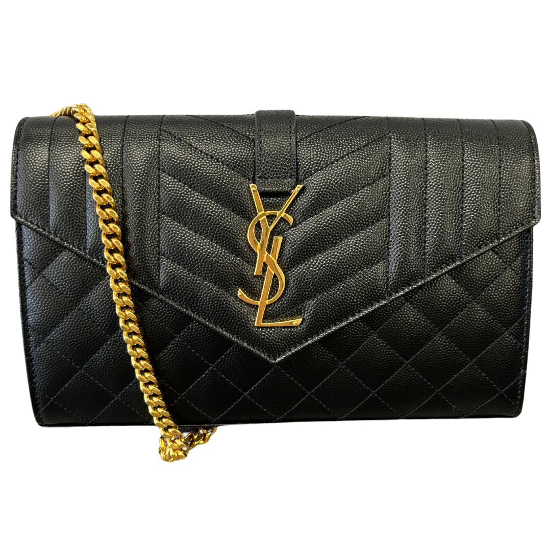 Saint Laurent Matelassé Leather Monogram Envelope Wallet on Chain