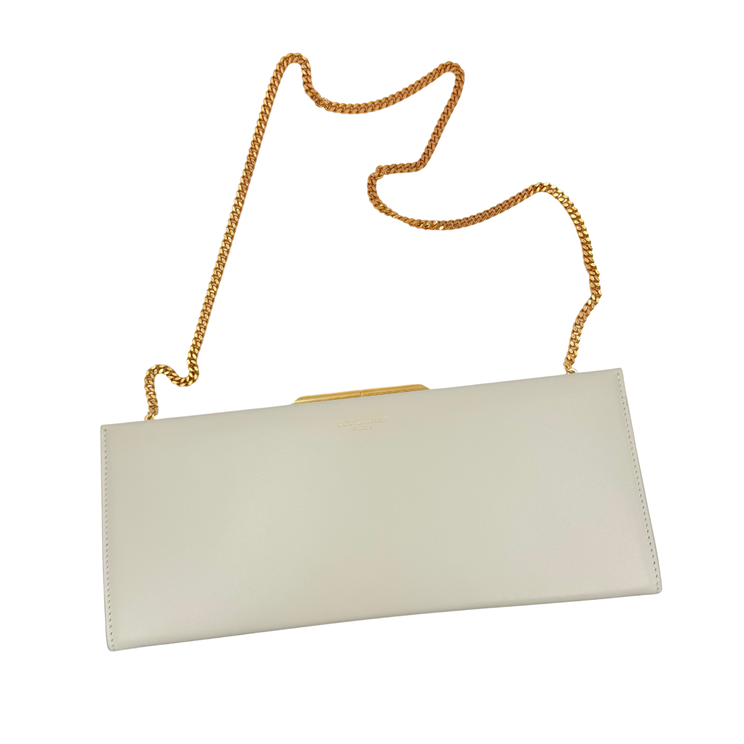 Saint Laurent Midnight Calfskin Clutch with Chain Gray