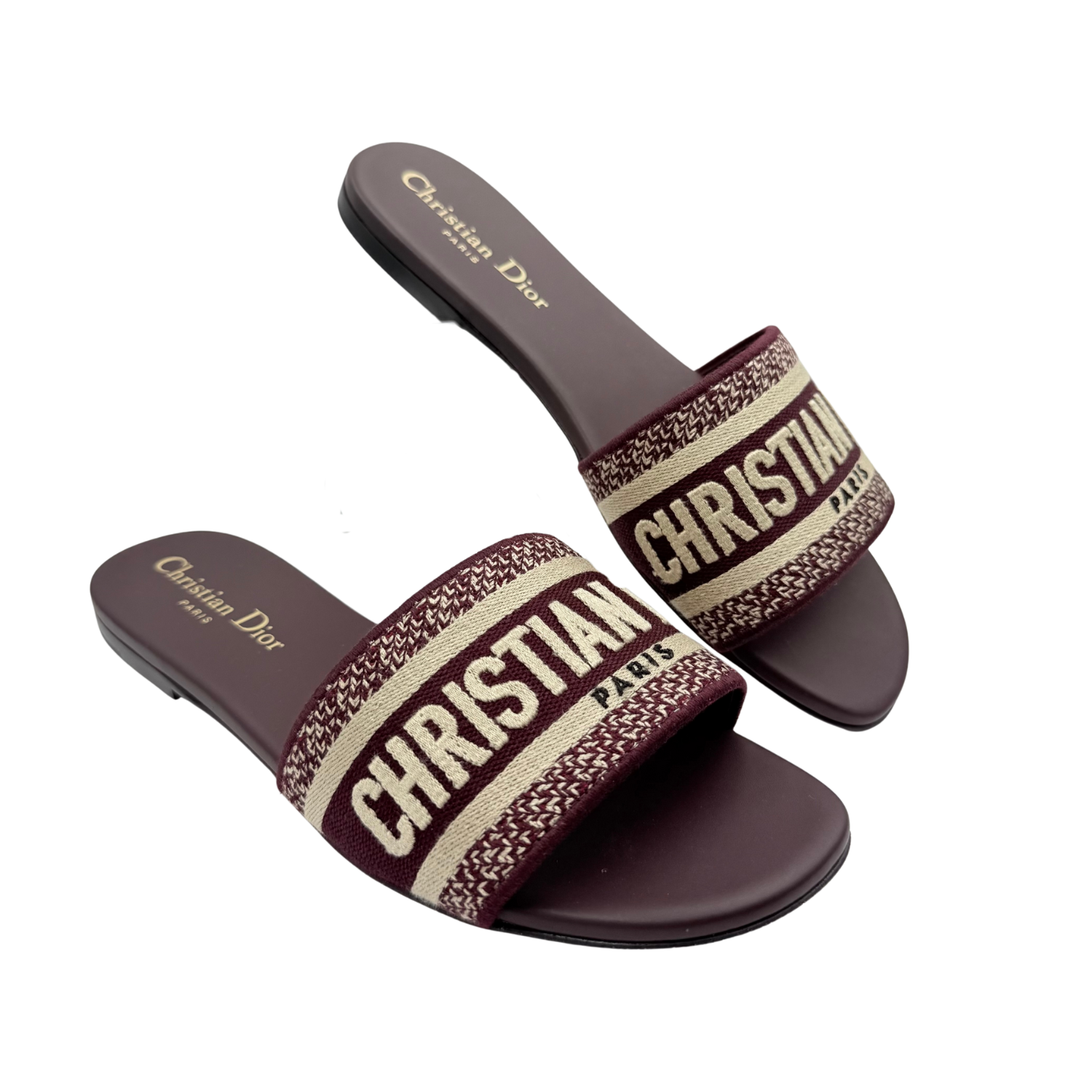 Christian Dior Canvas Printed Slides Burgundy