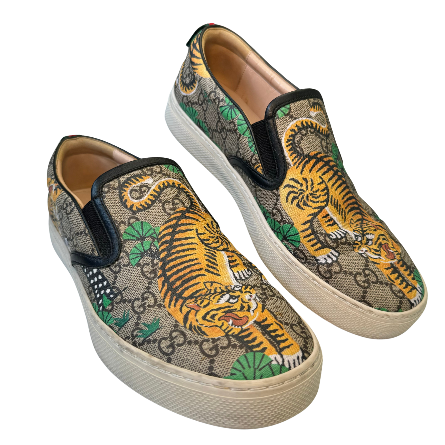 Gucci Canvas Bengal Print Slip Ons