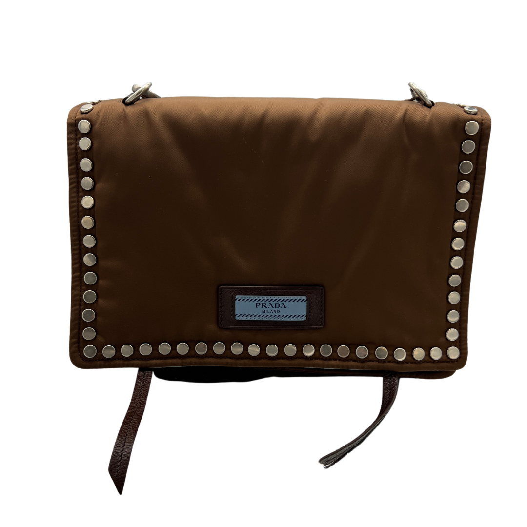 Prada Studded Tessuto Etiquette Crossbody