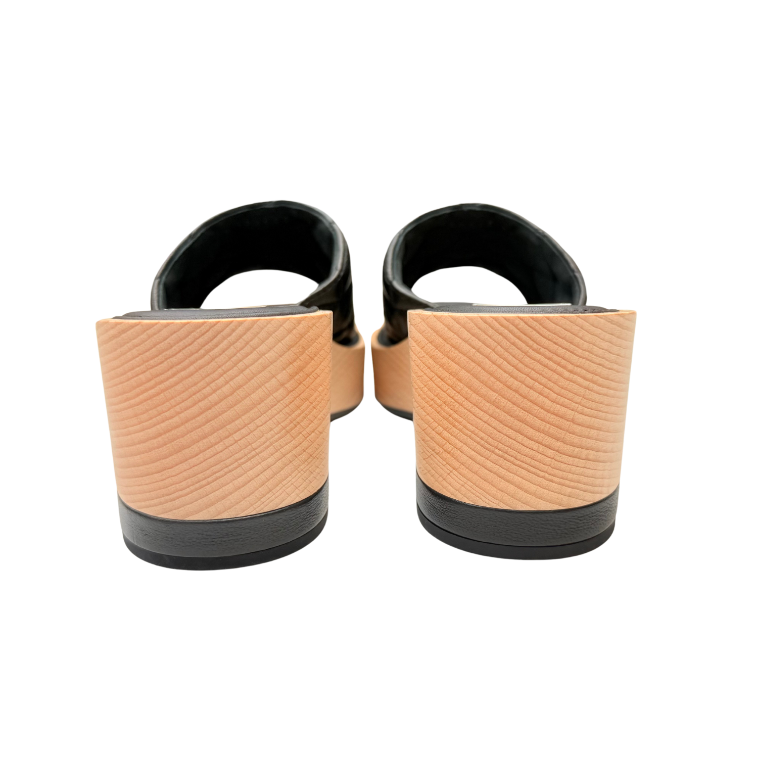 Chanel Interlocking CC Wooden Platform Slides Black