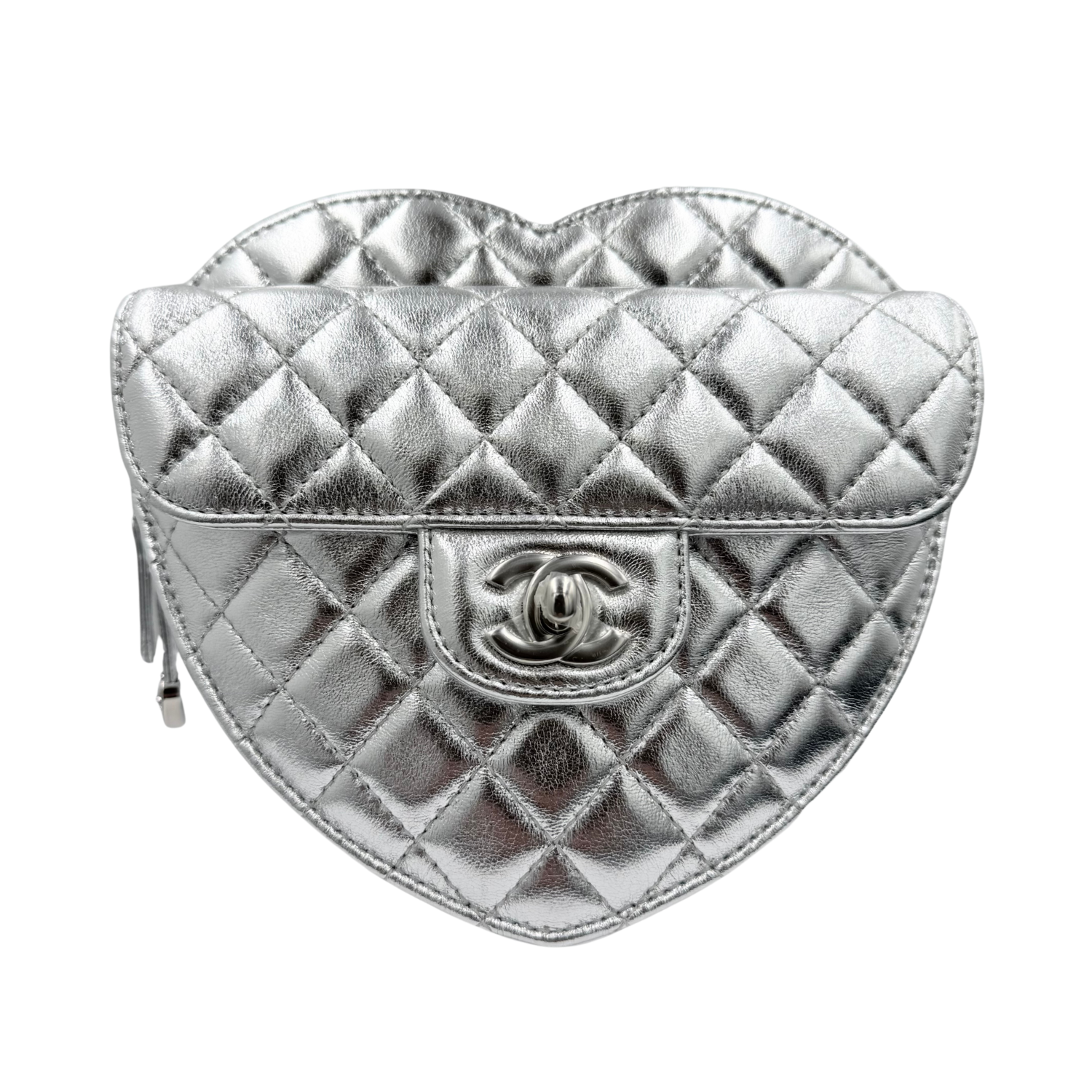 Chanel Large Lambskin Quilted CC In Love Heart Bag Silver