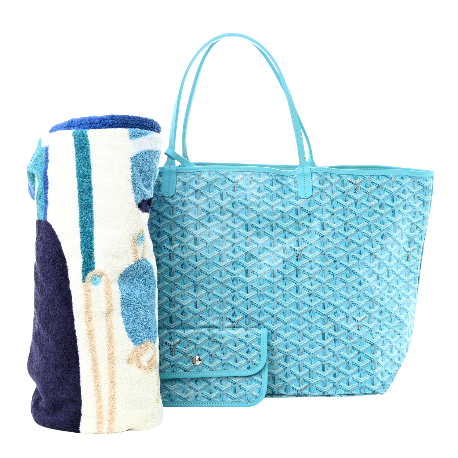 Goyard Goyardine St. Louis GM Tote Bag Turquoise & Balise Beach Towel Set