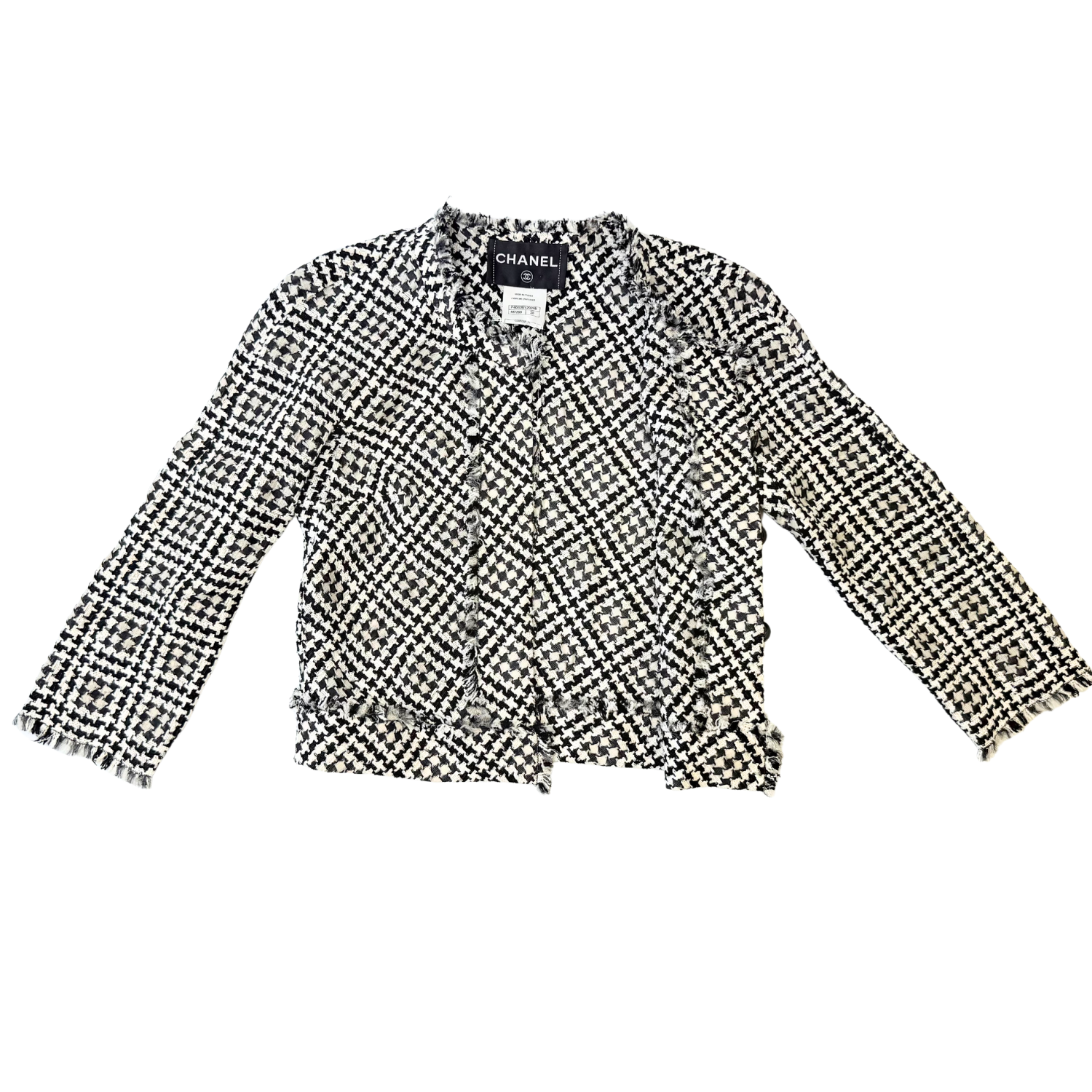Chanel Tweed Silk Blend Blazer Houndstooth Pattern