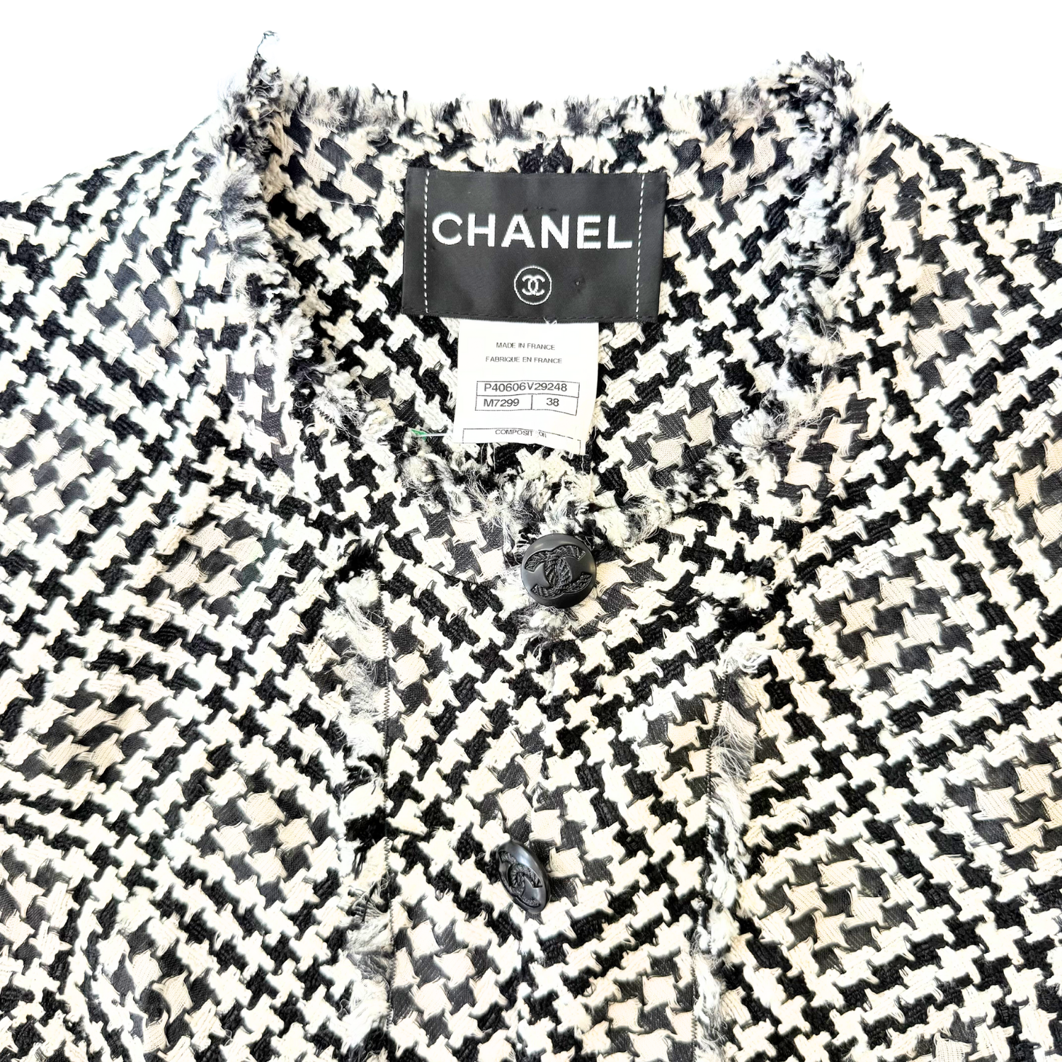 Chanel Tweed Silk Blend Blazer Houndstooth Pattern