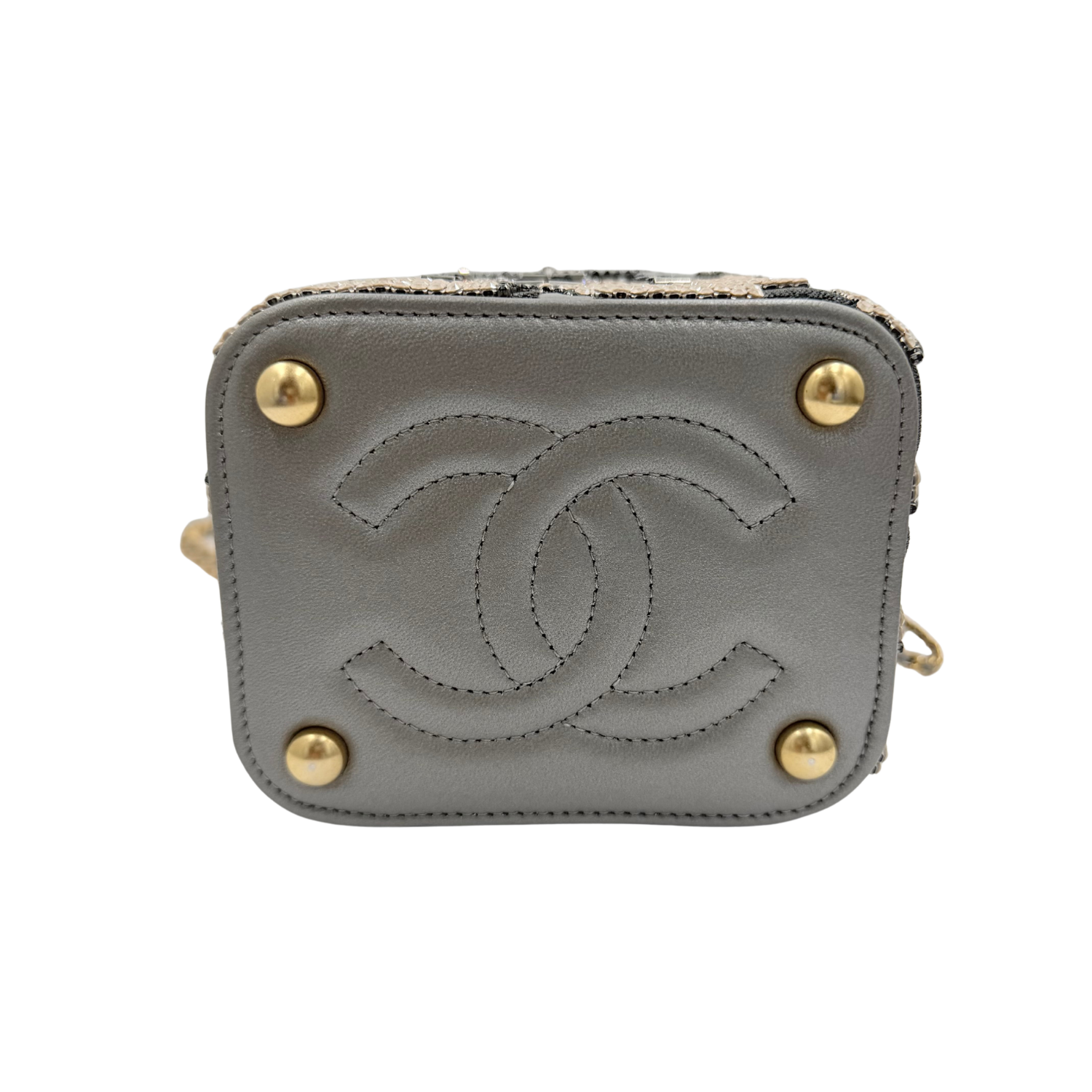 Chanel Limited Metallic Lambskin Crystal Metiers D'Art Chateau de Chenonceau Bucket Bag Grey