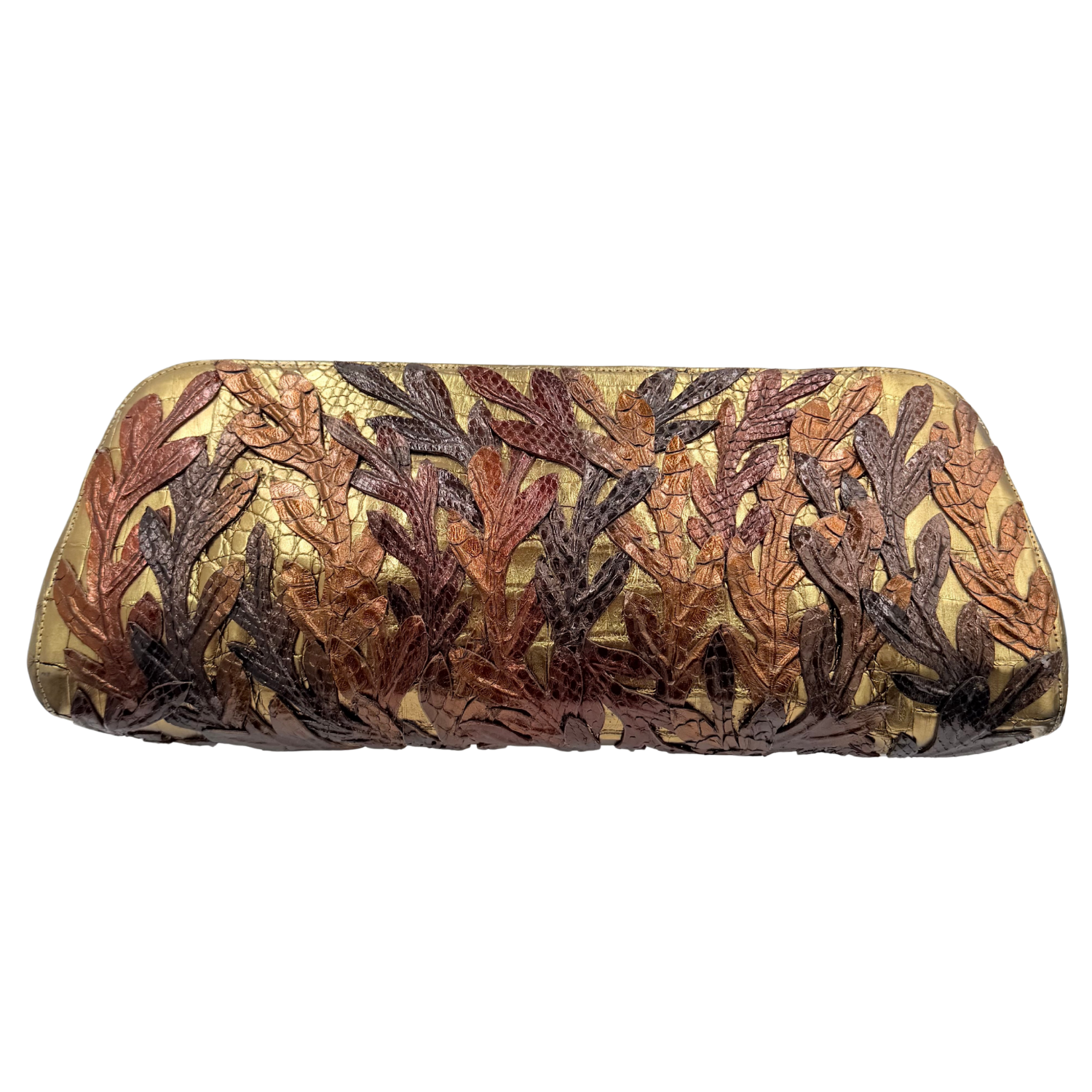 Nancy Gonzalez Limited Crocodile Leather Leaves Clutch Brown