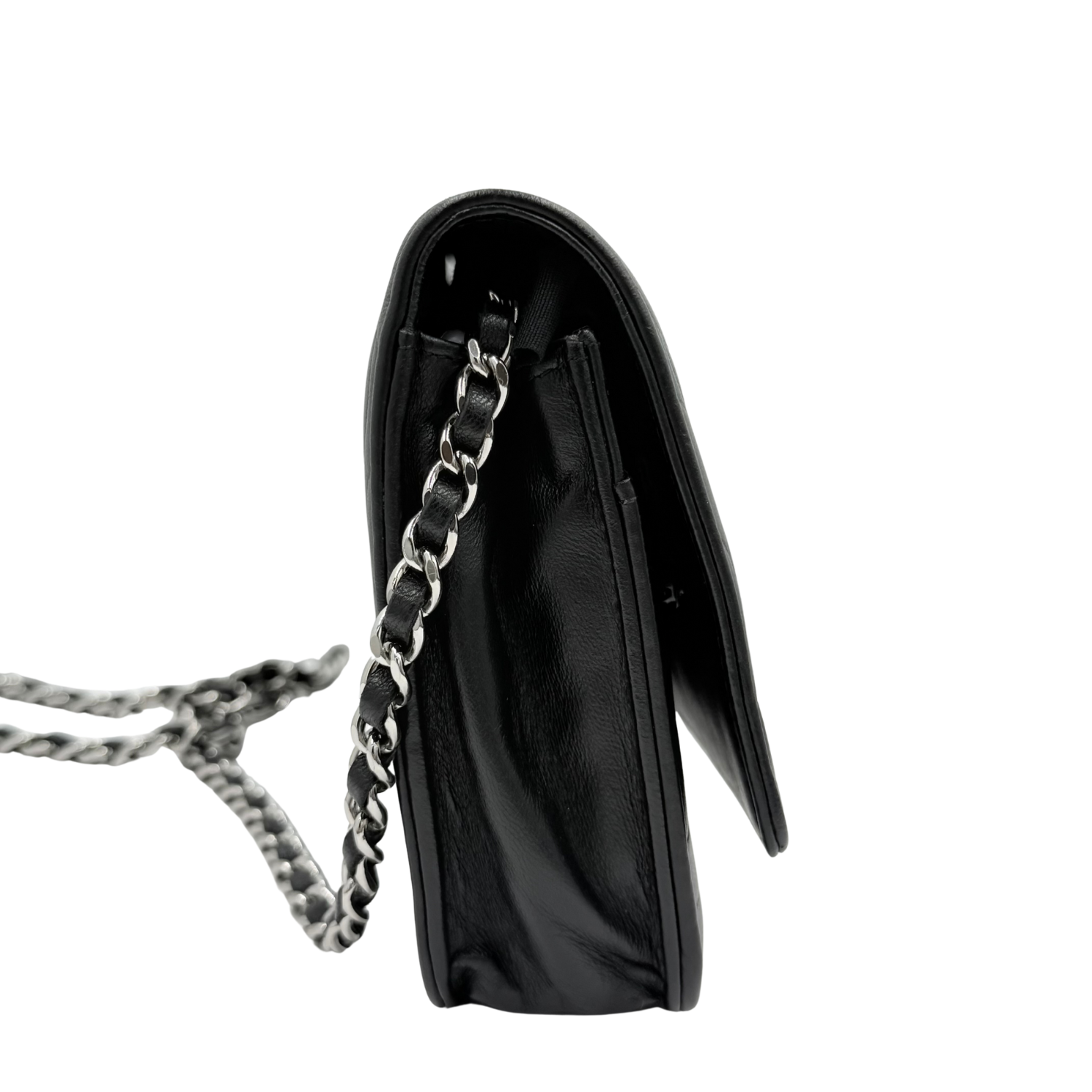 Chanel Camellia Embossed Wallet on Chain Black