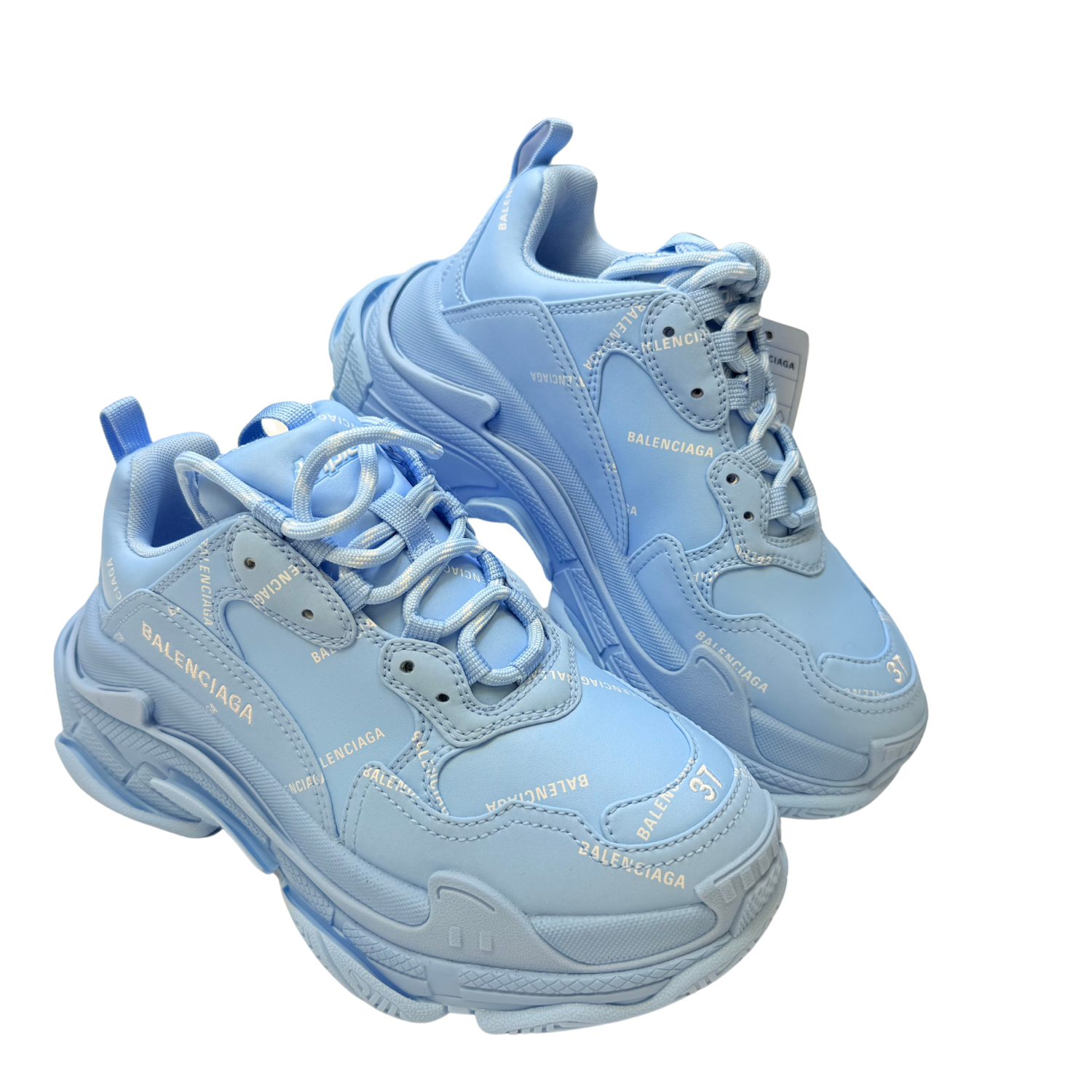 Balenciaga All Over Logo Triple S Sneakers Blue Grey