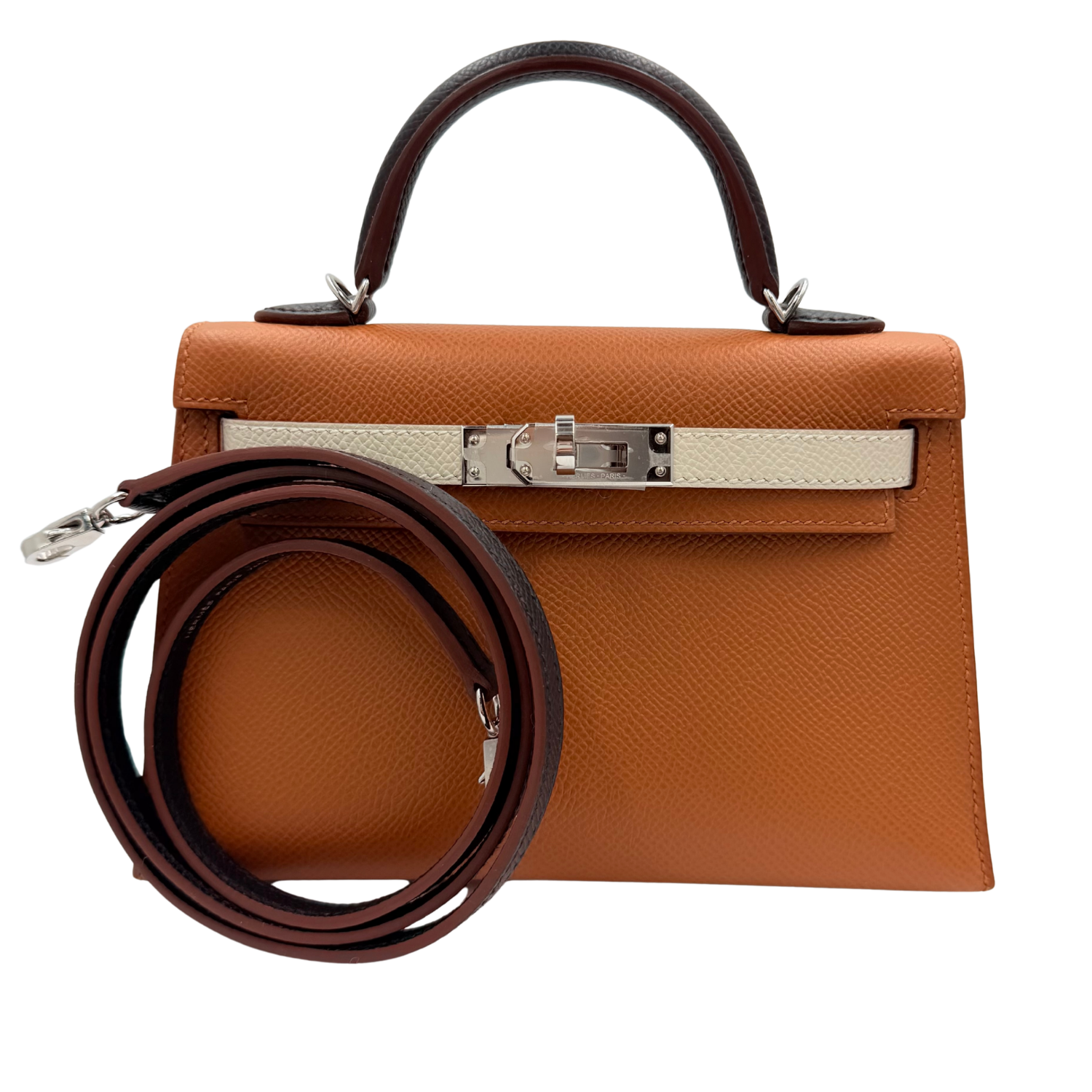 Hermès Tricolor Mini Kelly 20 Gold, Nata, and Black Epsom Leather with Palladium Hardware