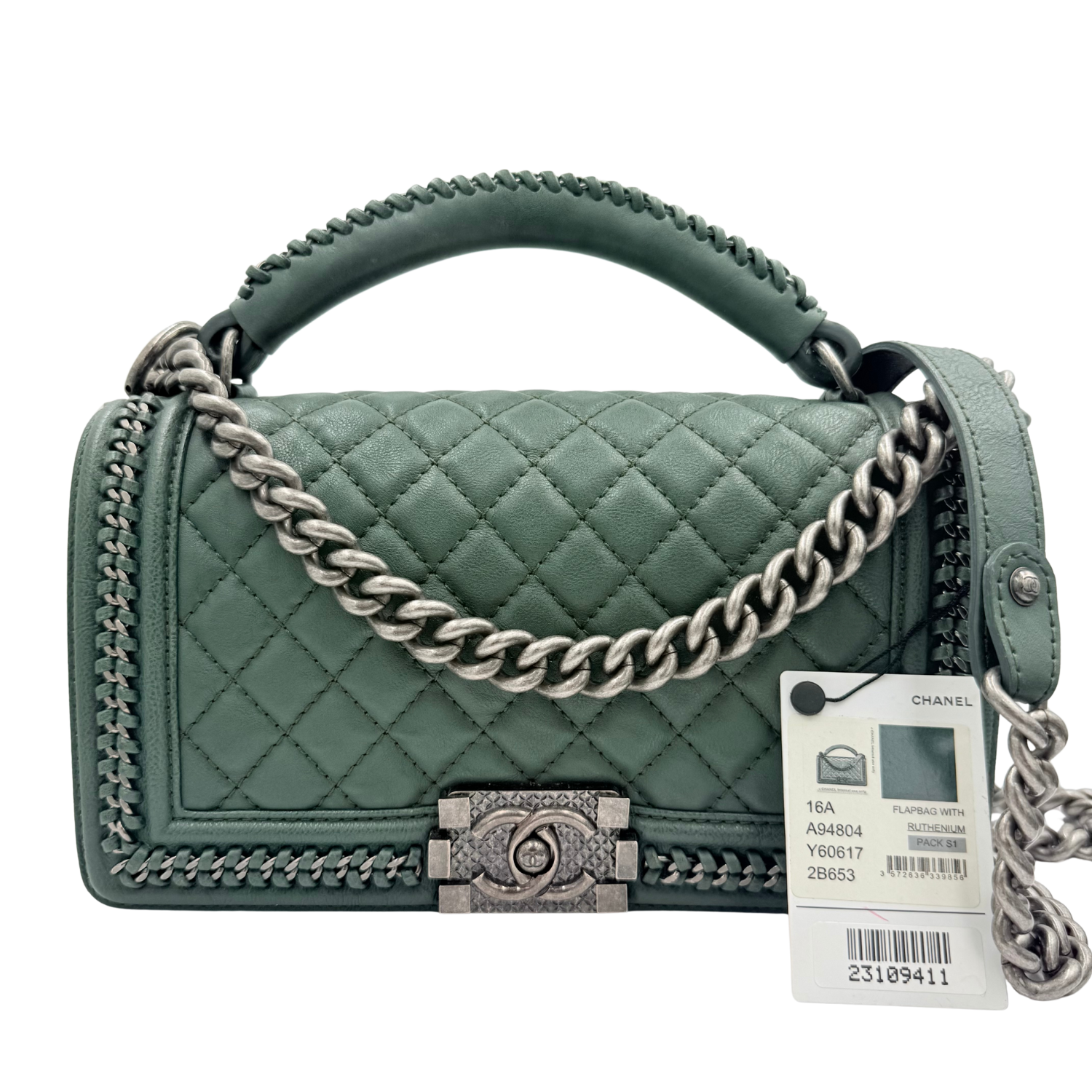 Chanel Calfskin Medium Boy Top Handle Flap Green