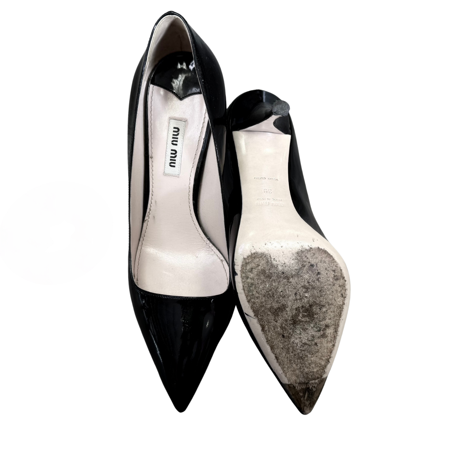 Miu Miu Patent Leather Pointed Toe Pumps Black
