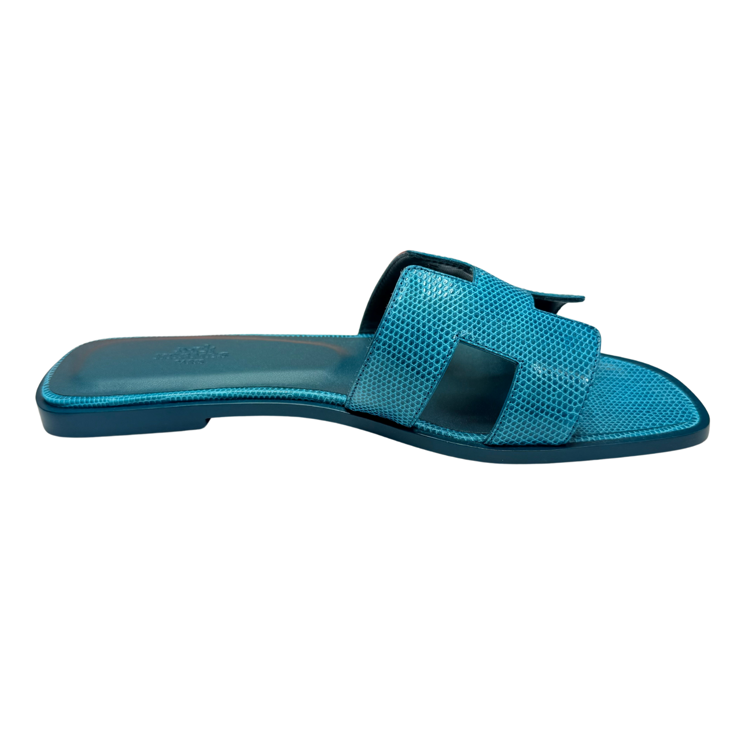 Hermès Oran Sandal Blue Lizard