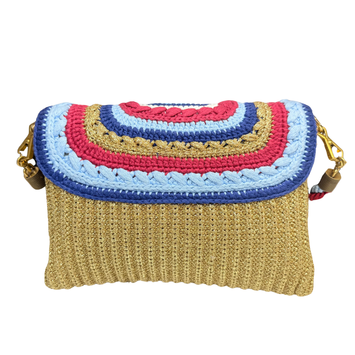 Gucci Horsebit 1955 Crochet Flap Shoulder Bag Multicolor