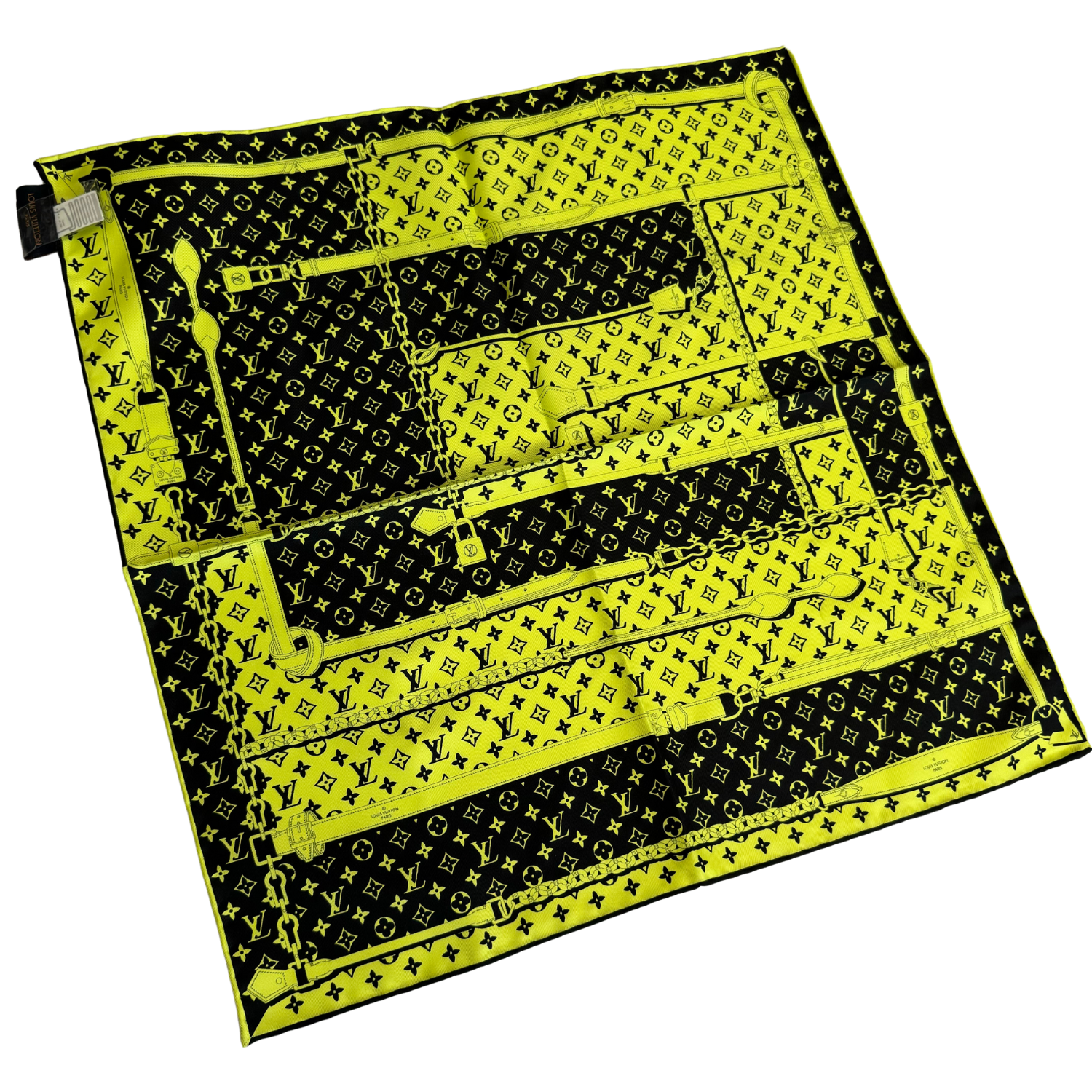Louis Vuitton Silk Carre Bandanna Confidential Scarf Square 45 Lime Green