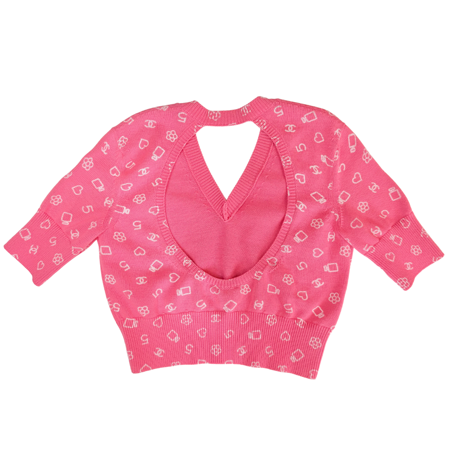 Chanel CC Short Sleeve Backless Patterned Top Pink