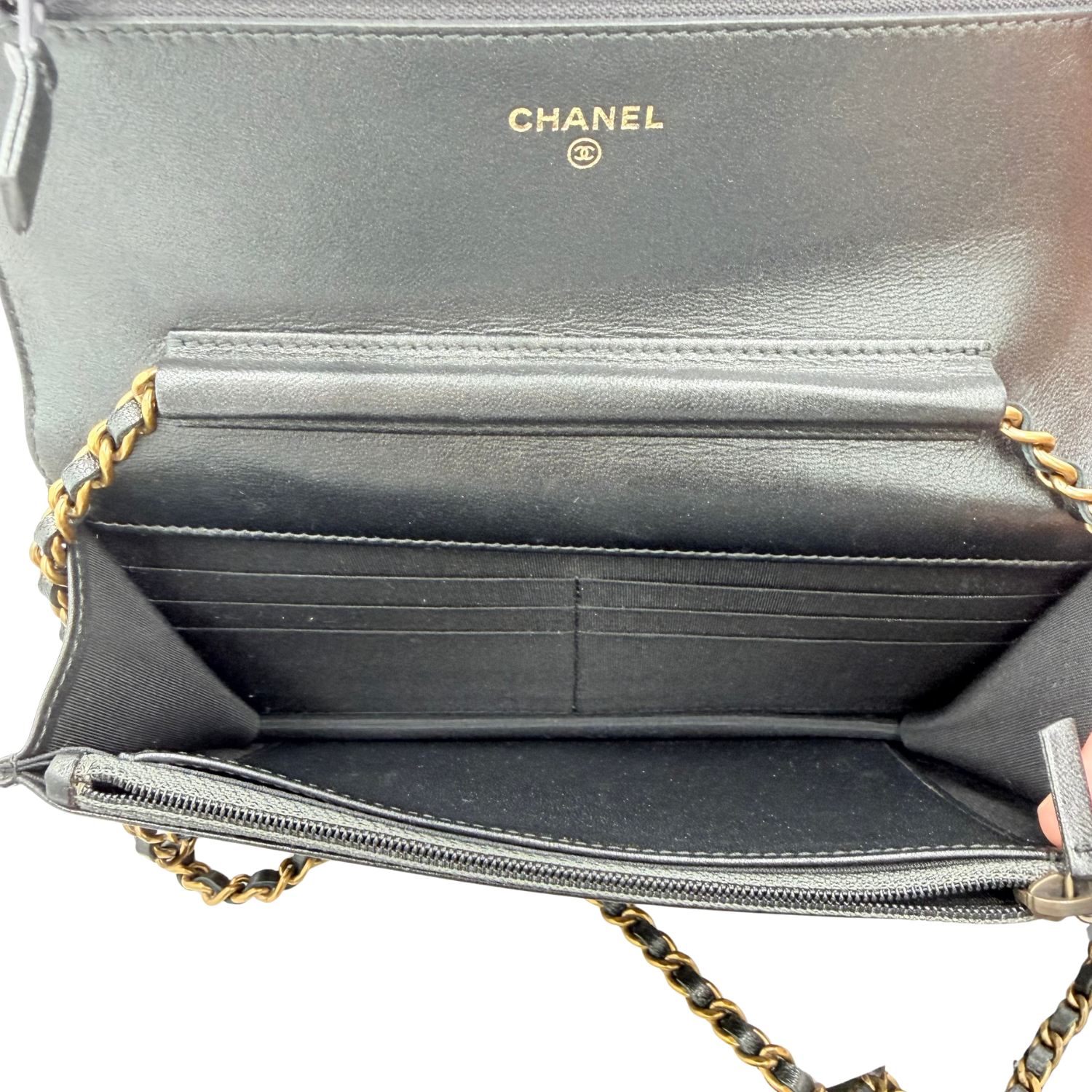 Chanel Impriente Quilted Calfskin Boy Bag Wallet on Chain Gray