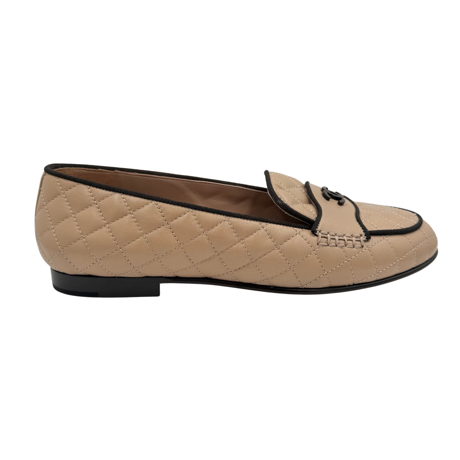 Chanel Quilted Calfskin Leather Interlocking CC Loafer Beige