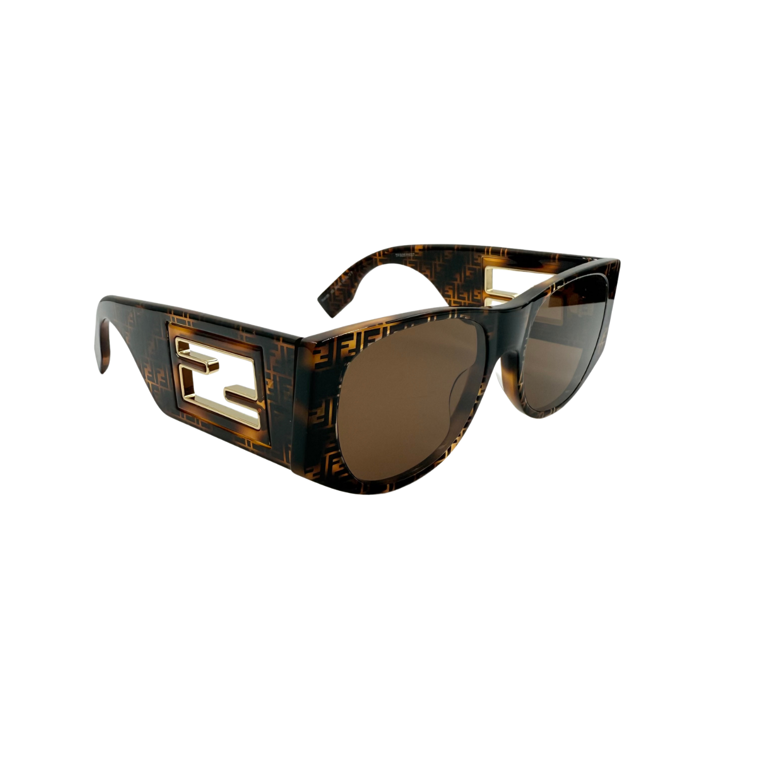 Fendi Baguette Logo Acetate Oval Sunglasses Tortoise Shell