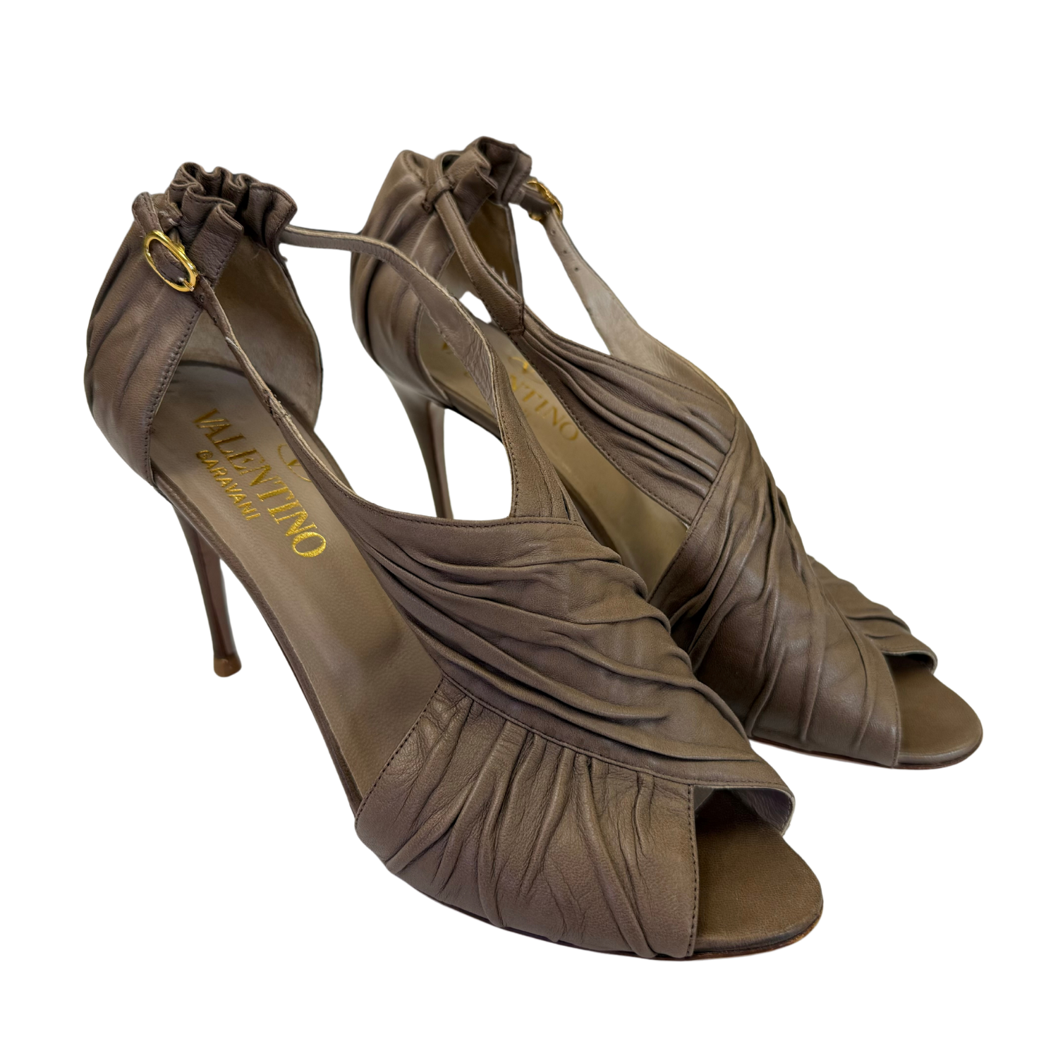 Valentino Criss Crossed Ruched Leather Pumps Taupe