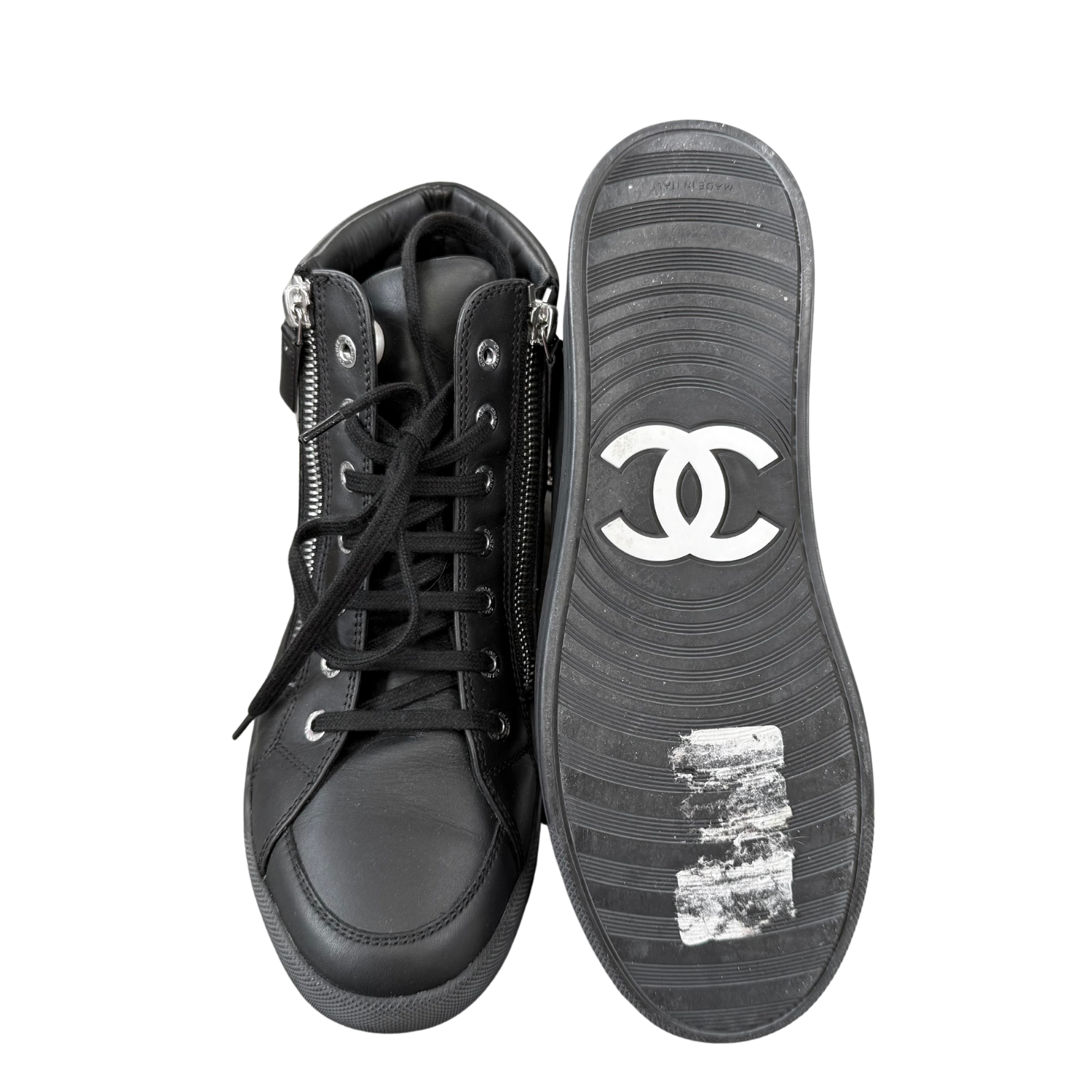 Chanel Interlocking CC Leather High Top Sneakers